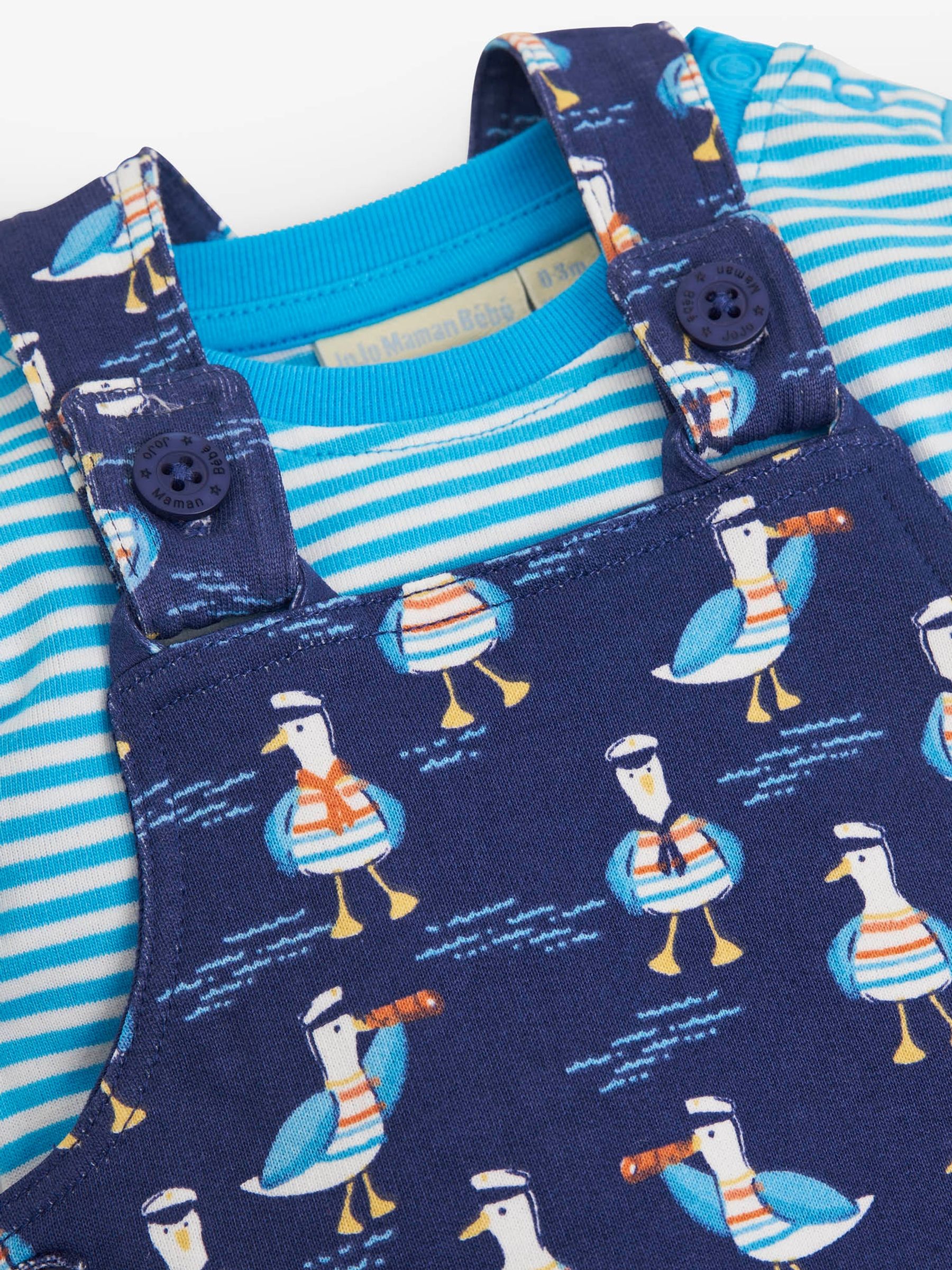 Denim 2-Piece Blue Sailor Seagull Print Baby Dungarees Set - Image 2 of 3