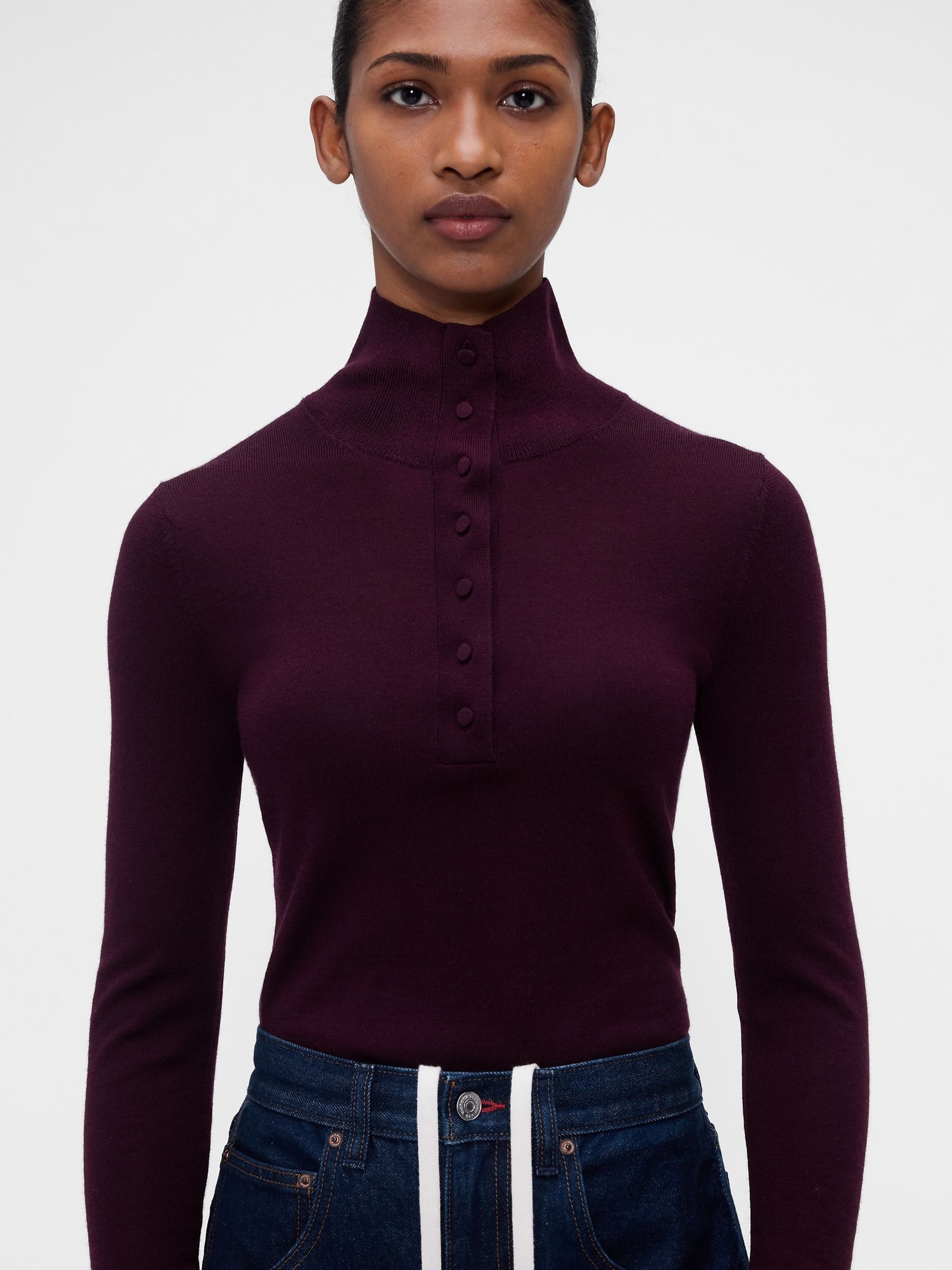Gap x Victoria Beckham Burgundy Red Merino Turtle Neck Jumper - Image 1 of 6