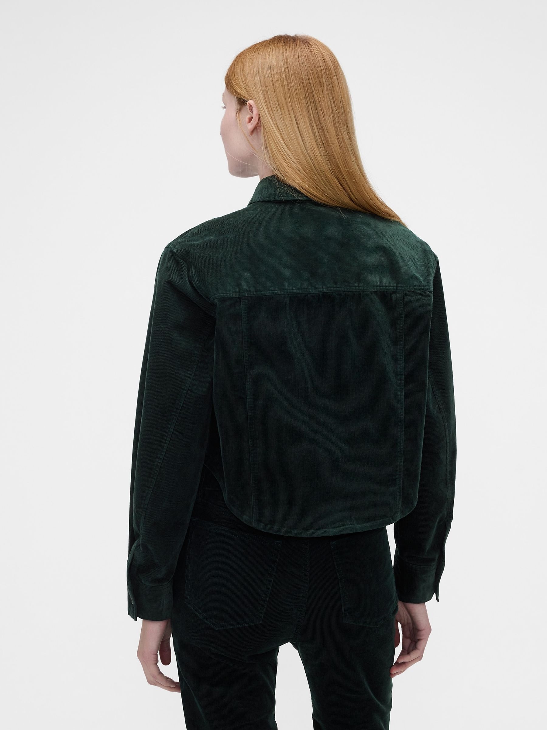Gap x Victoria Beckham Green Corduroy Crop Shirt - Image 3 of 7