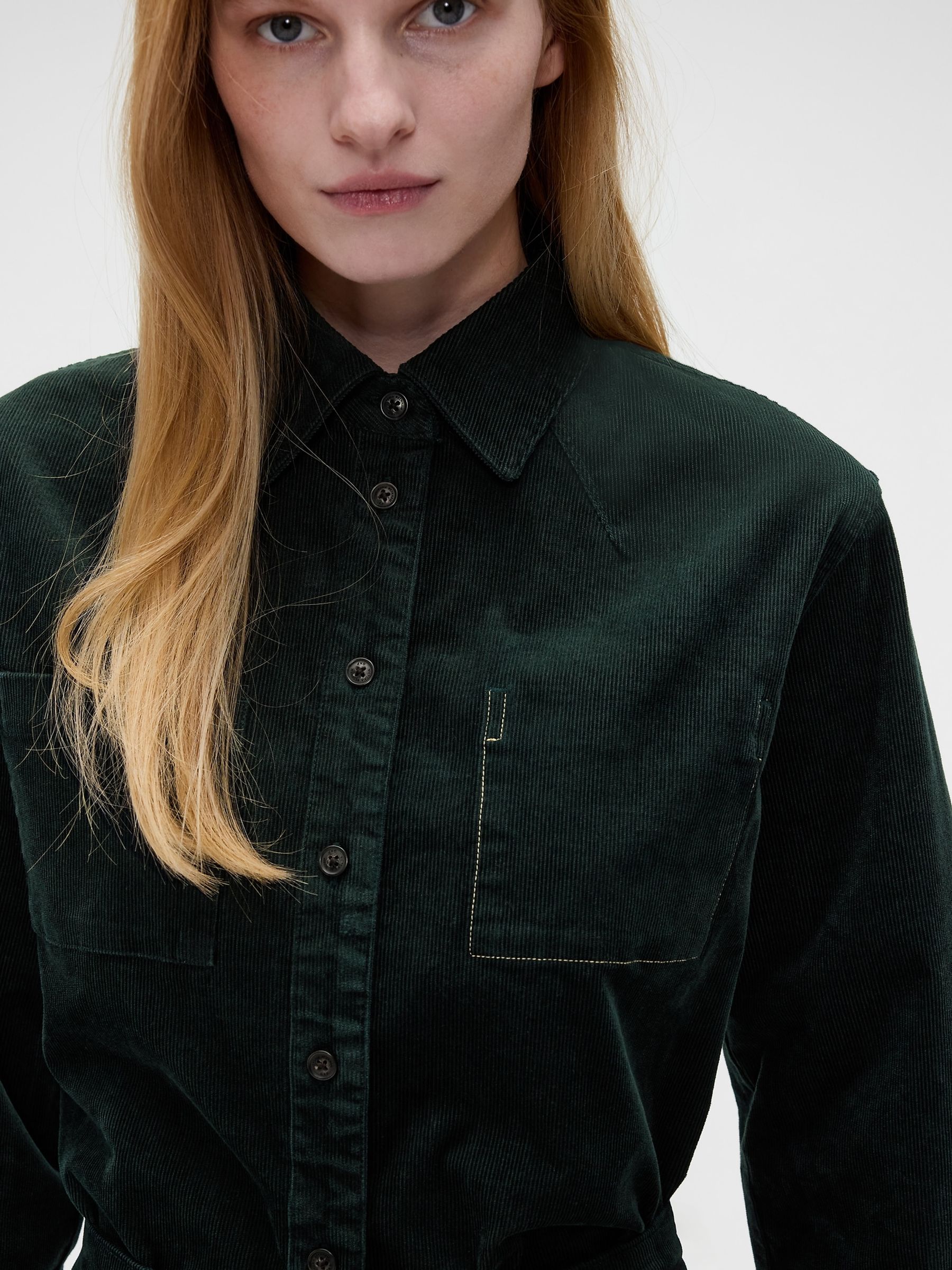 Gap x Victoria Beckham Green Corduroy Crop Shirt - Image 4 of 7