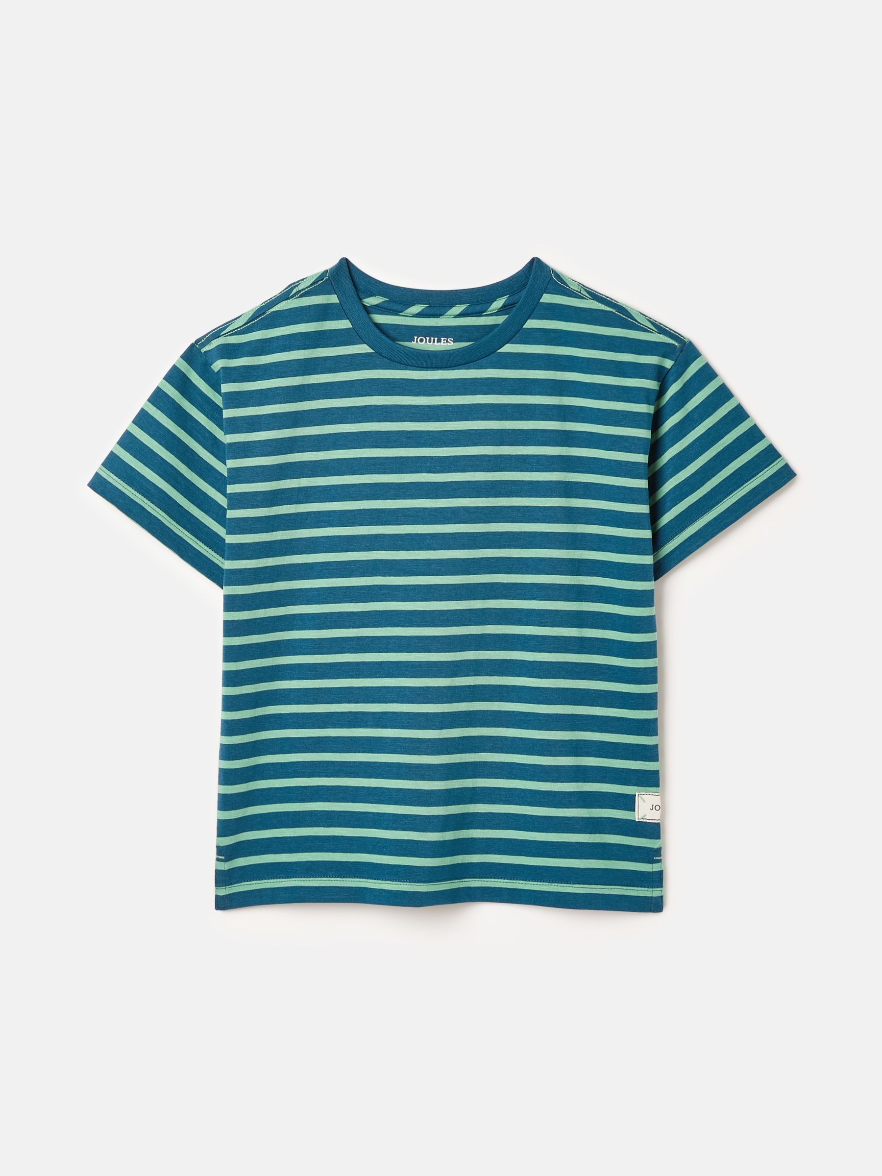 Boys' Laundered Green & Blue Short Sleeve Crew Neck Striped T-Shirt - Image 1 of 5