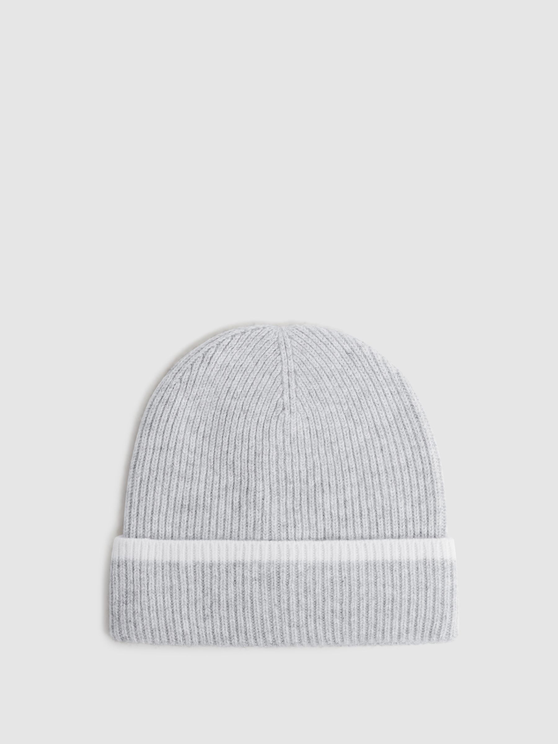 Wool Ribbed Beanie Hat in Grey/Ecru - Image 1 of 4