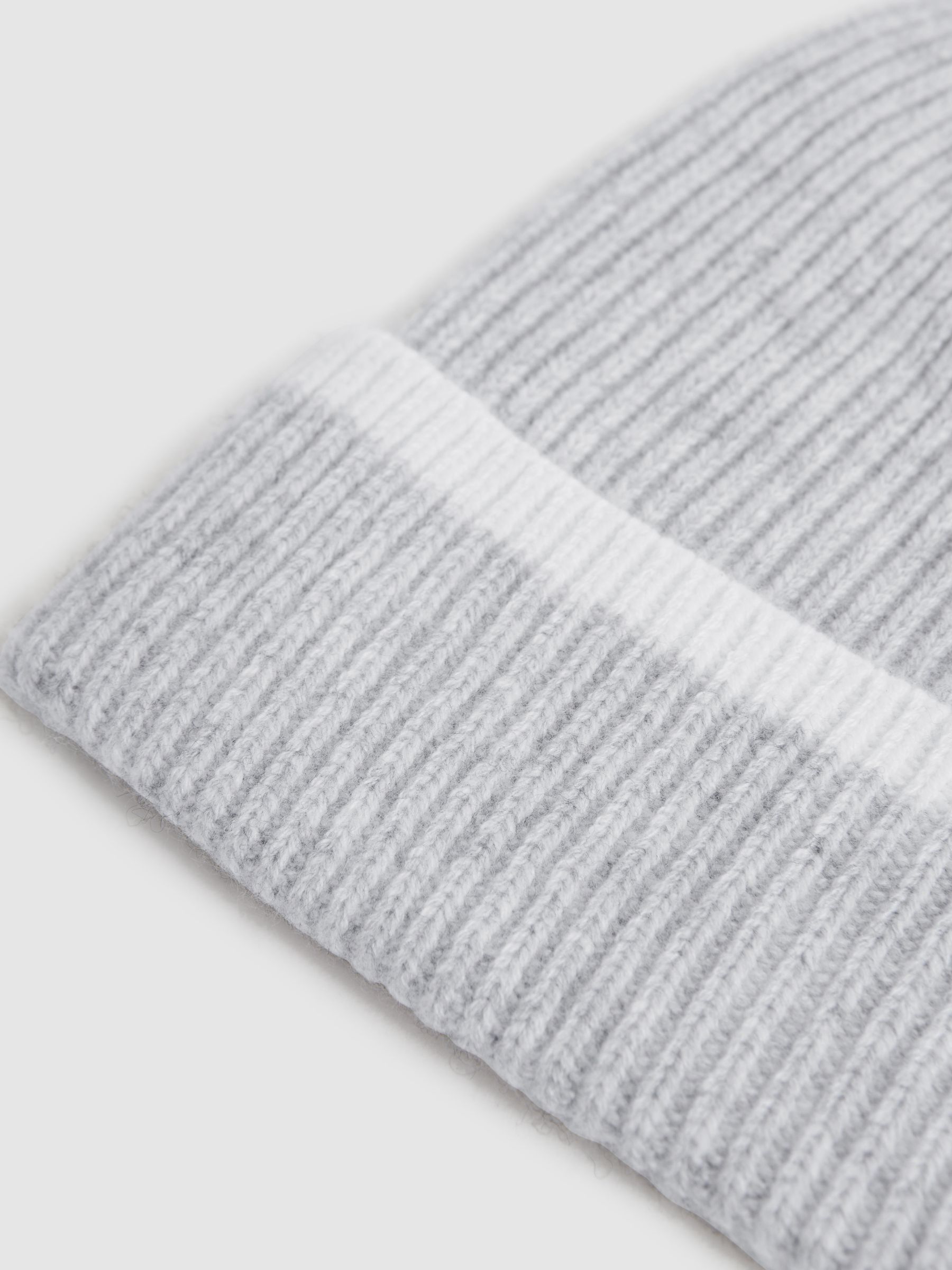 Wool Ribbed Beanie Hat in Grey/Ecru - Image 4 of 4
