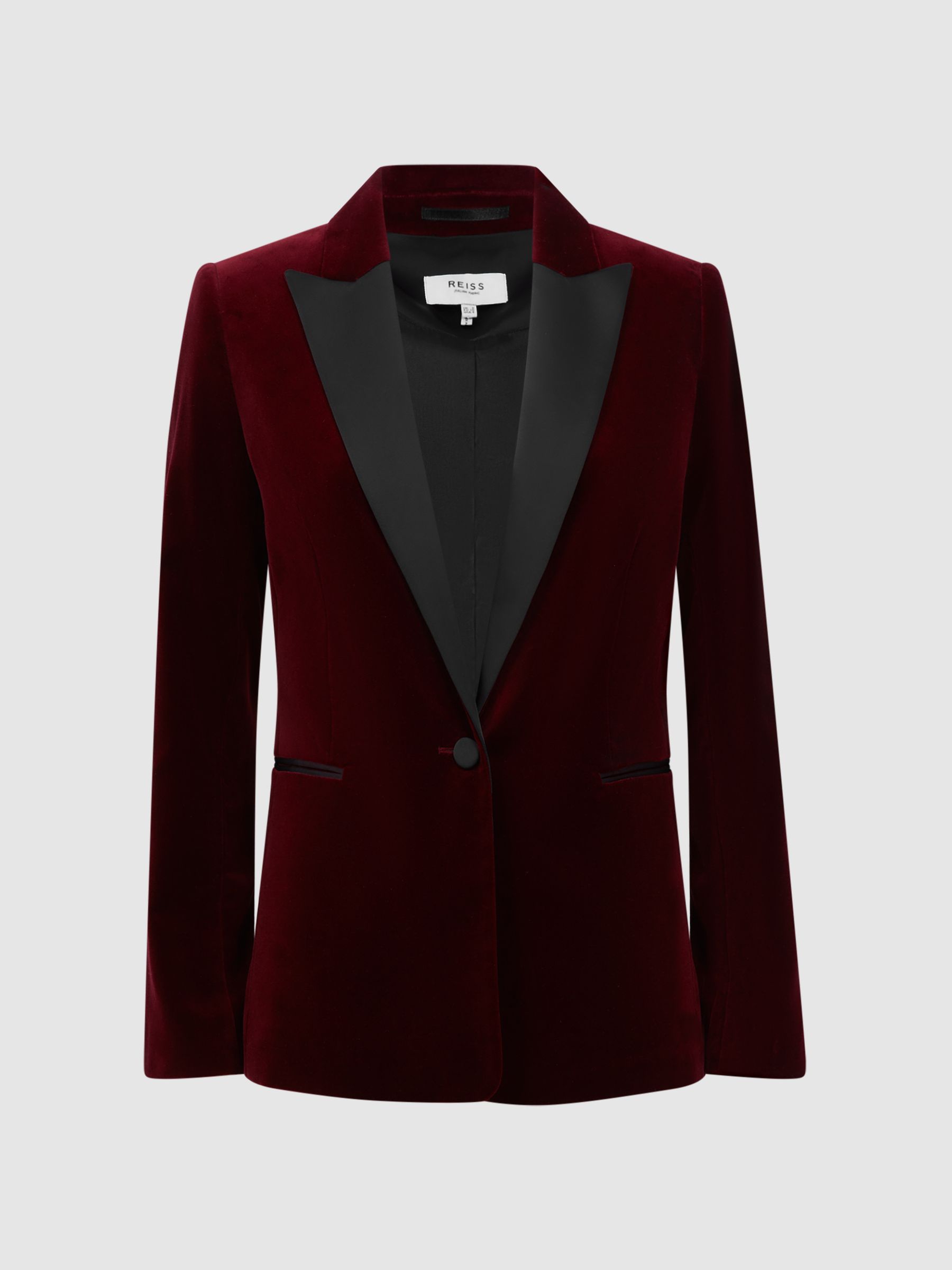 Fitted Velvet Single Breasted Suit Blazer in Red - Image 2 of 4