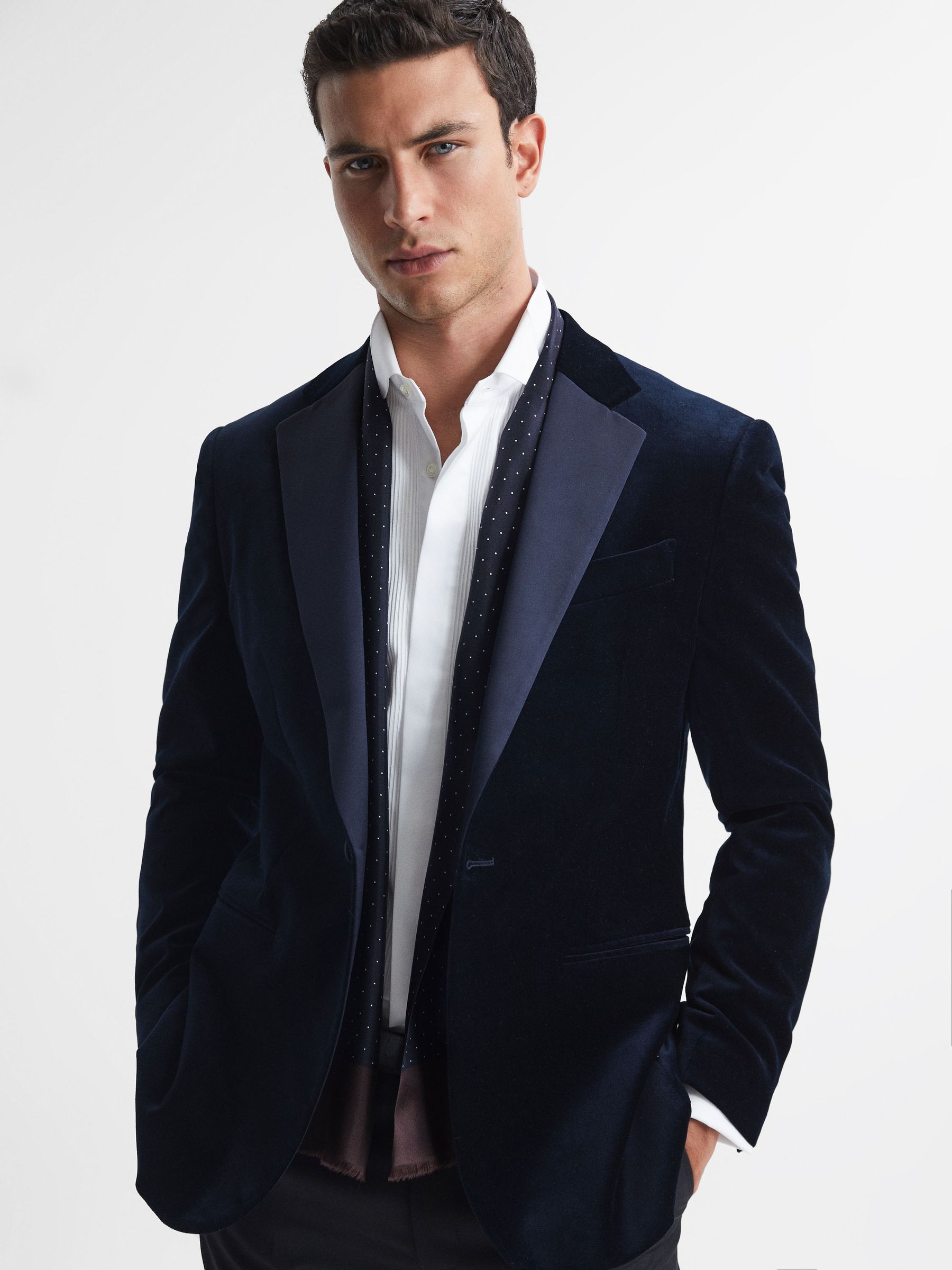 Silk Polka Dot Scarf in Navy - Image 2 of 4