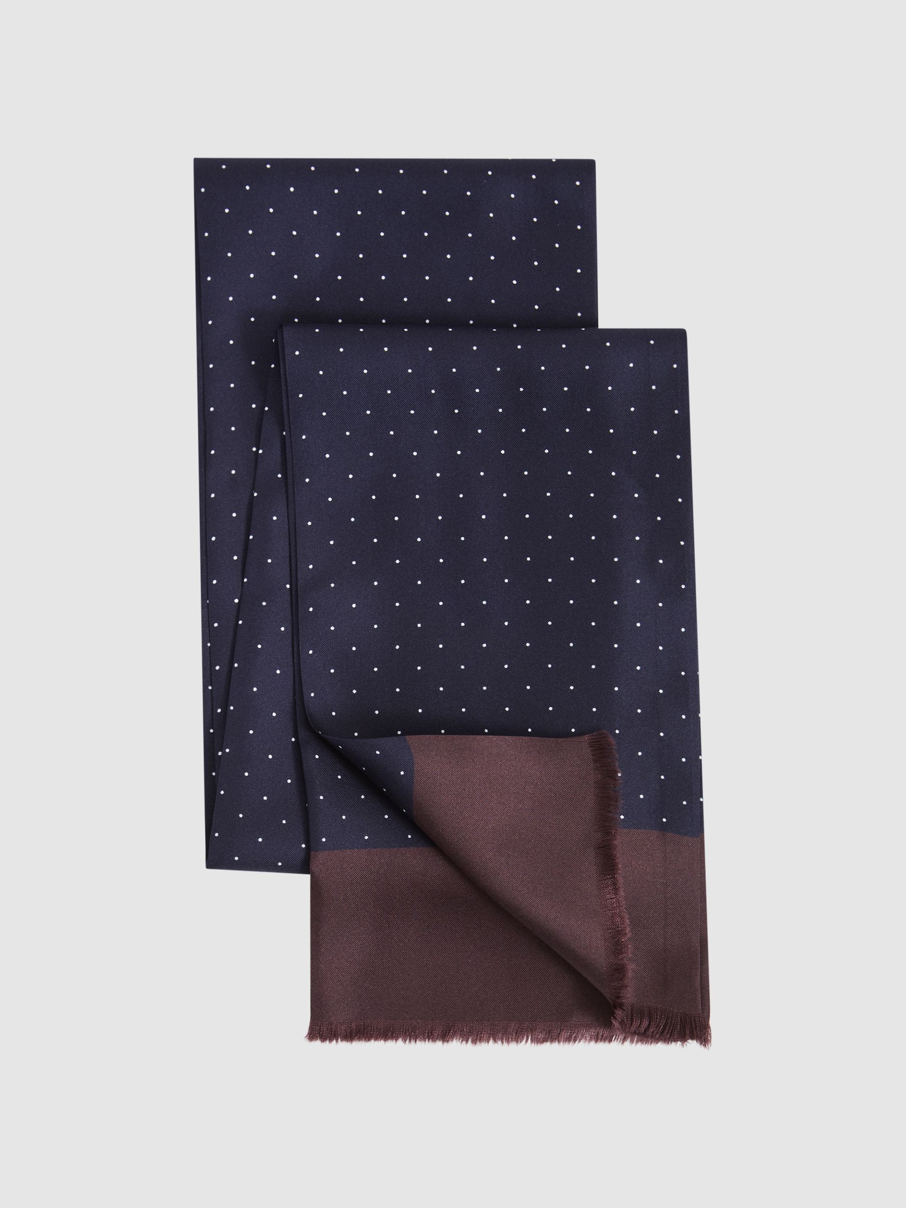 Silk Polka Dot Scarf in Navy - Image 3 of 4