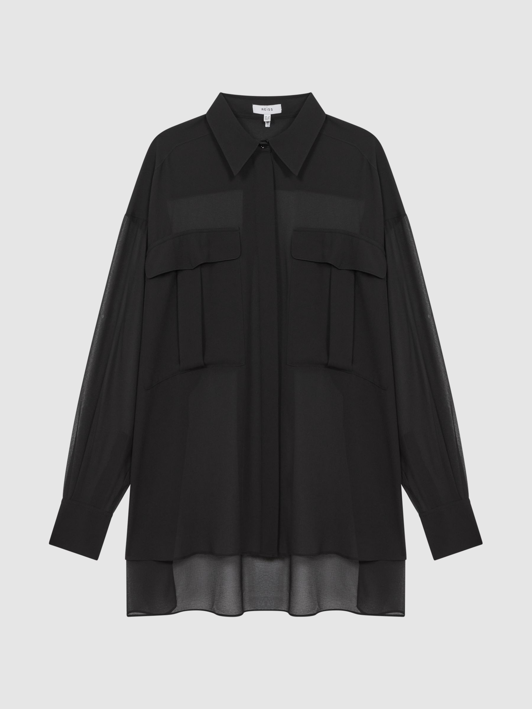Oversized Sheer Button-Through Shirt in Black - Image 2 of 5