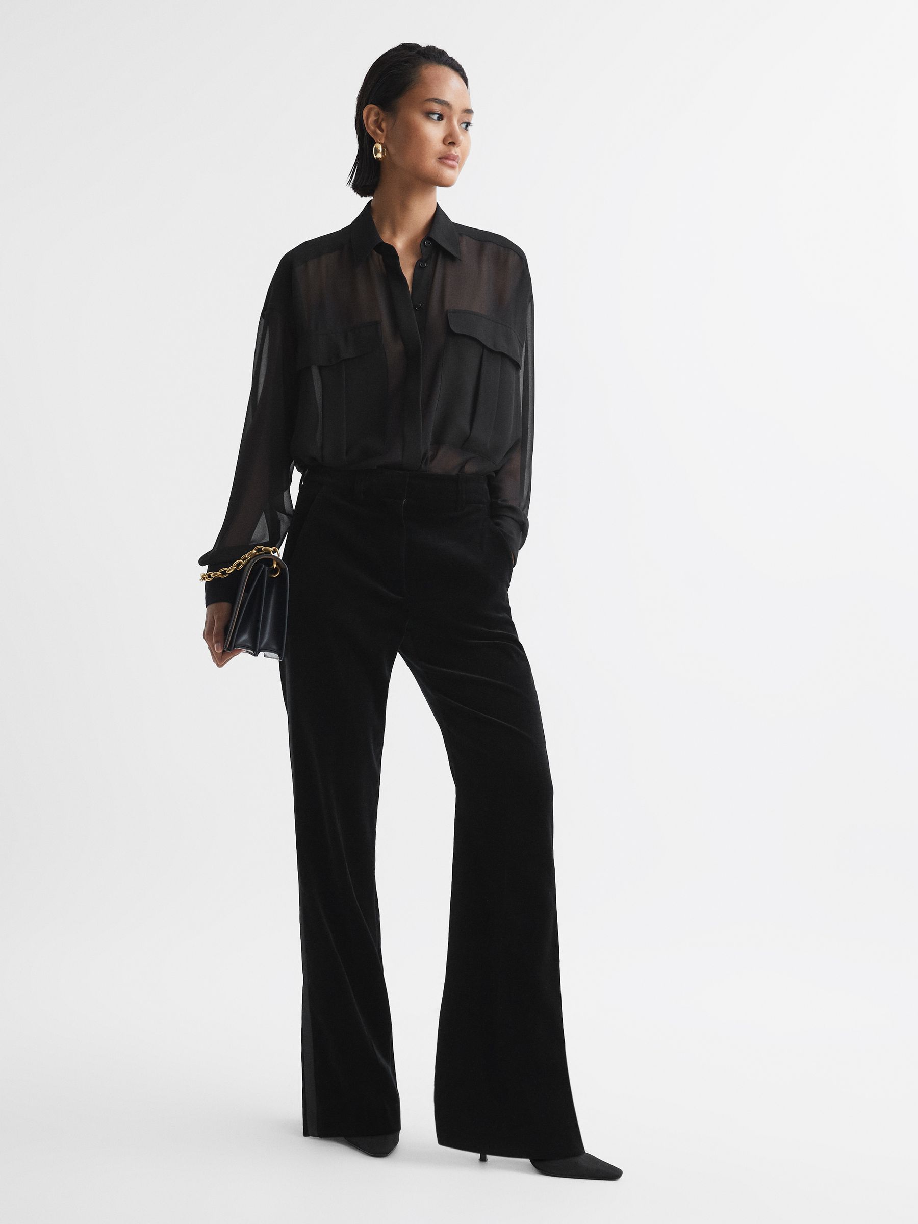 Oversized Sheer Button-Through Shirt in Black - Image 3 of 5