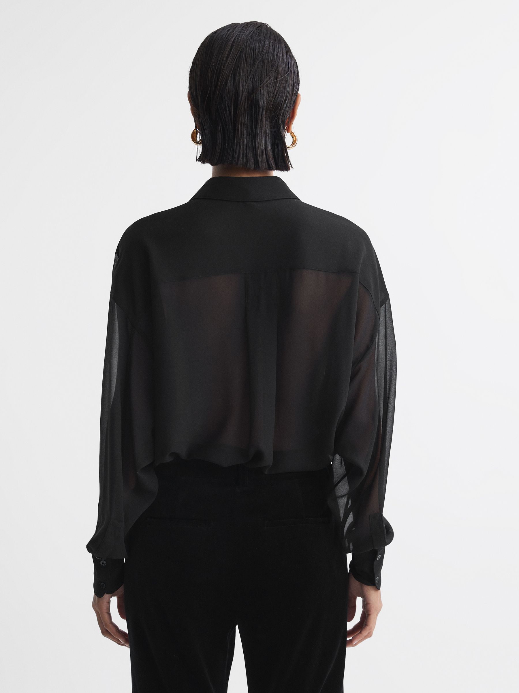 Oversized Sheer Button-Through Shirt in Black - Image 5 of 5
