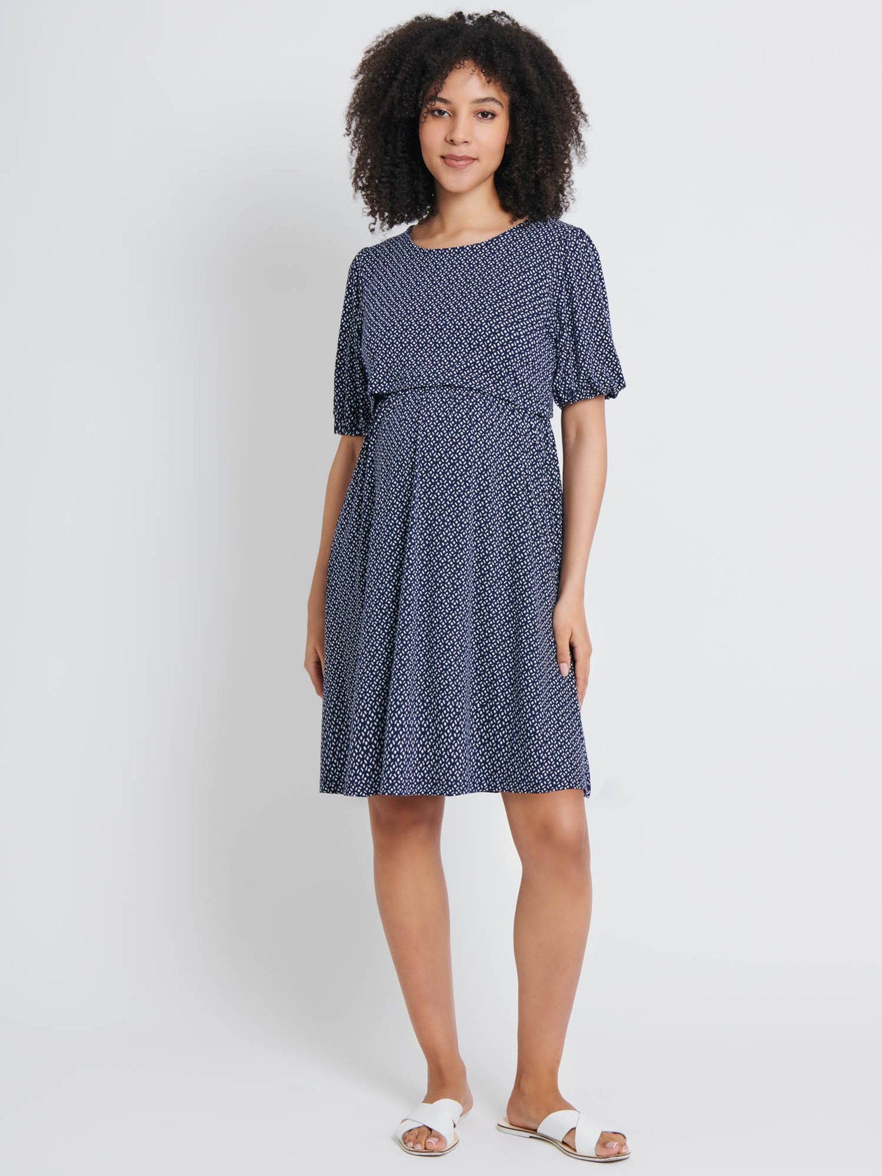 Navy Batik Print Maternity & Nursing Dress - Image 3 of 4