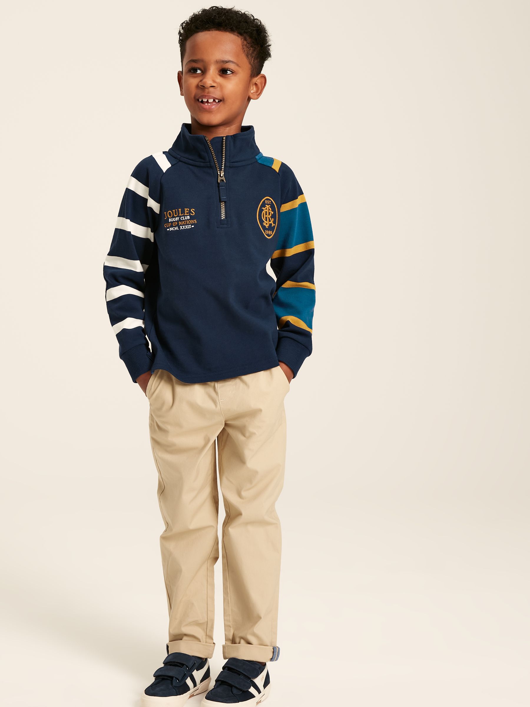 Boys' Ellis Navy Blue Quarter Zip Rugby Sweatshirt - Image 3 of 13