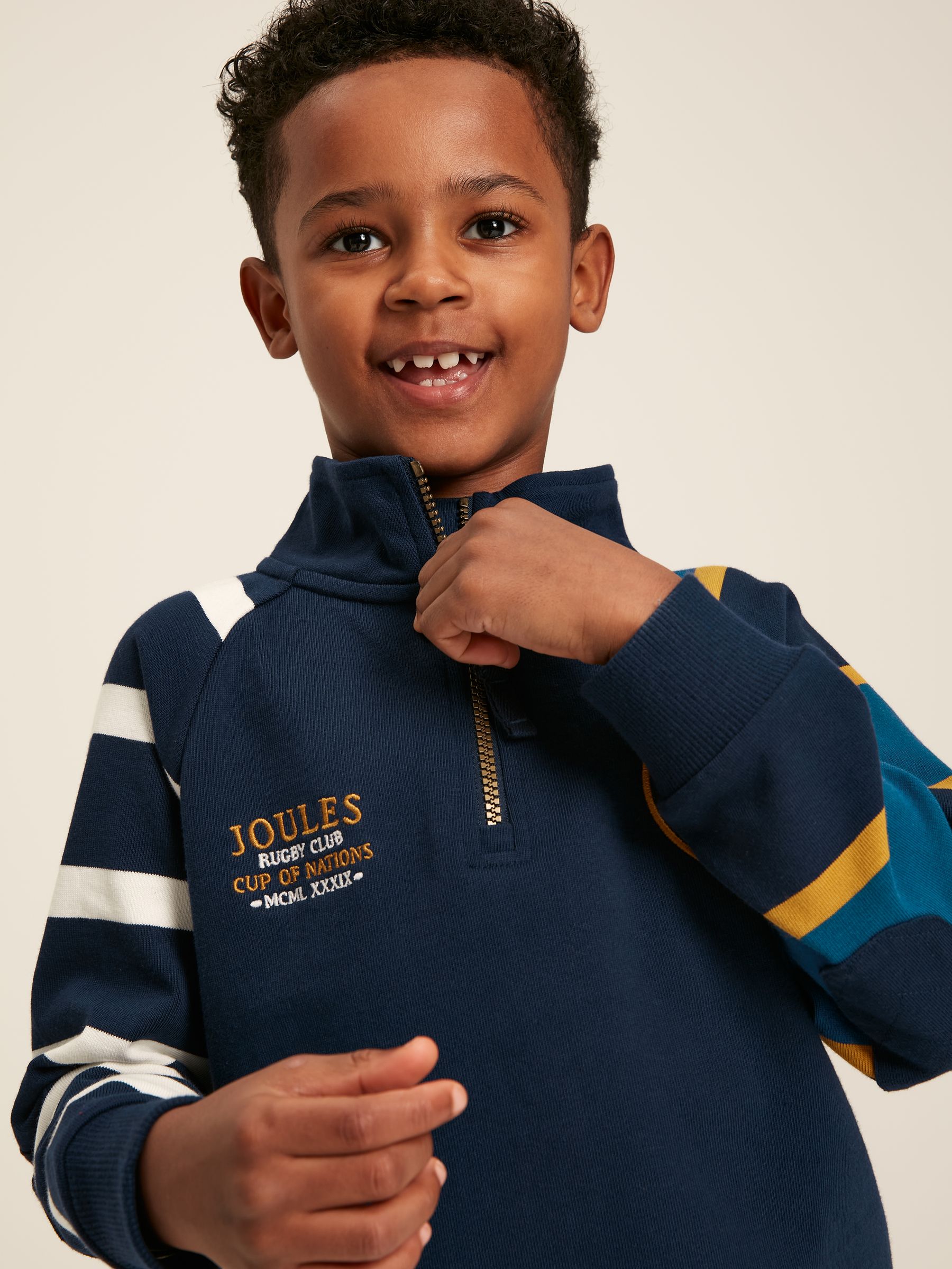 Boys' Ellis Navy Blue Quarter Zip Rugby Sweatshirt - Image 4 of 13