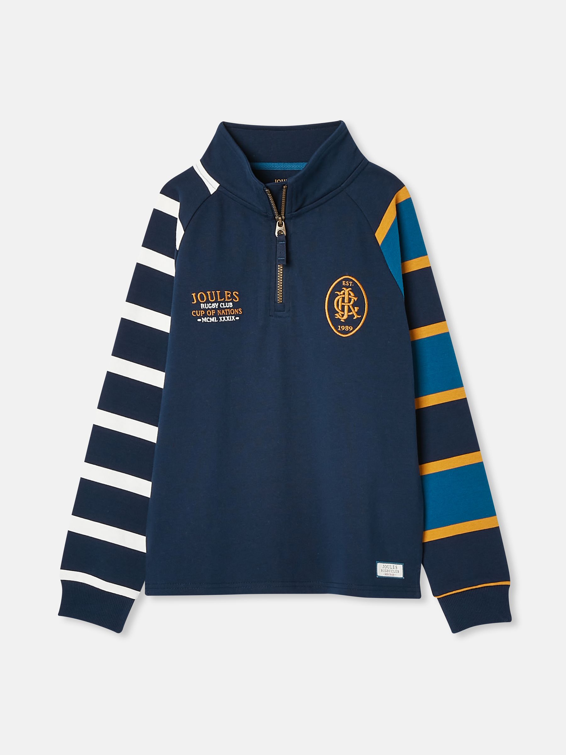 Boys' Ellis Navy Blue Quarter Zip Rugby Sweatshirt - Image 7 of 13