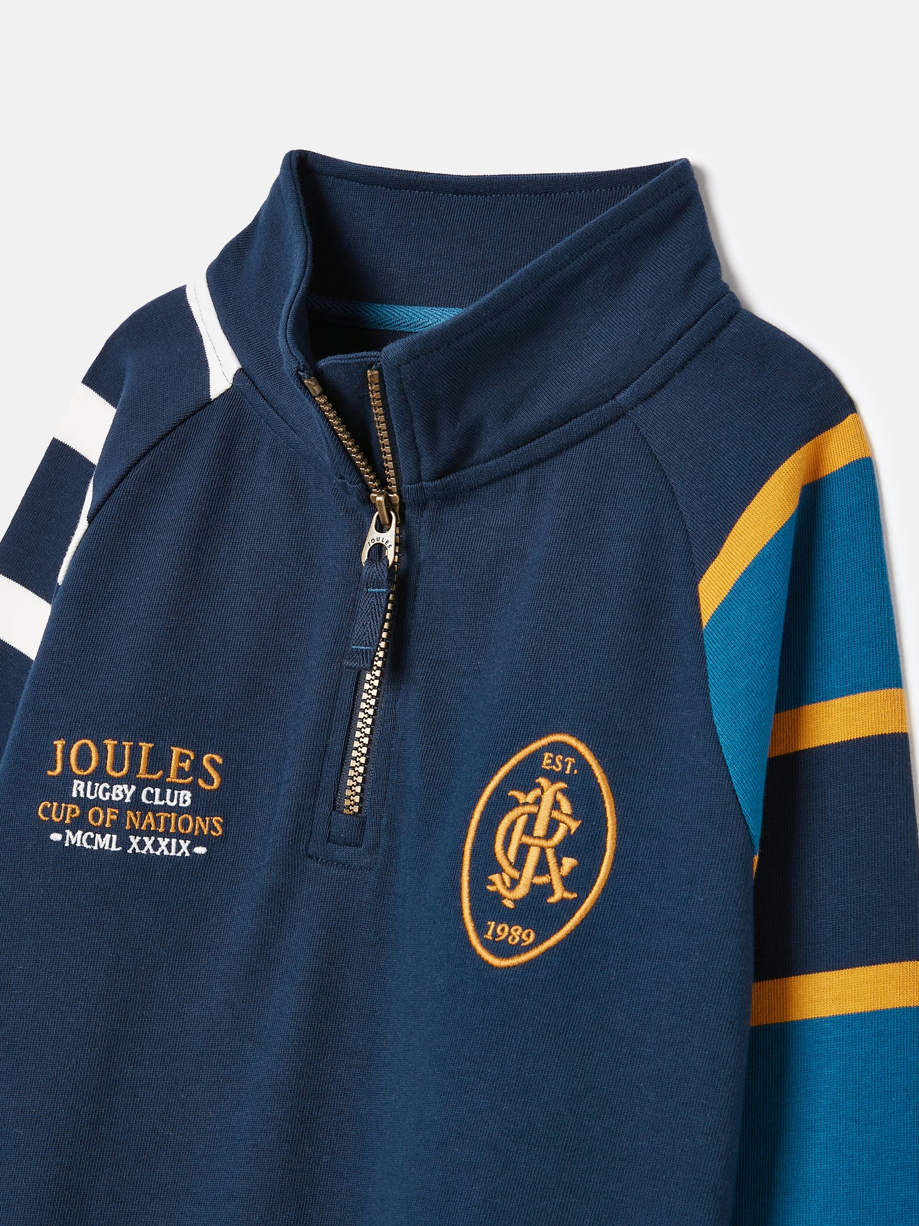 Boys' Ellis Navy Blue Quarter Zip Rugby Sweatshirt - Image 9 of 13