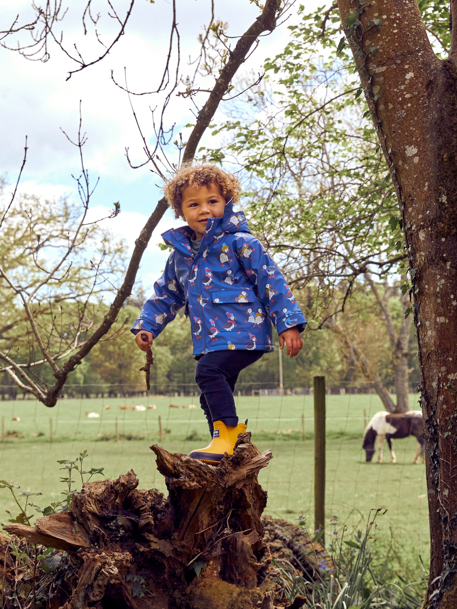 Denim Blue Puffin Print Cosy Waterproof Jacket - Image 2 of 7