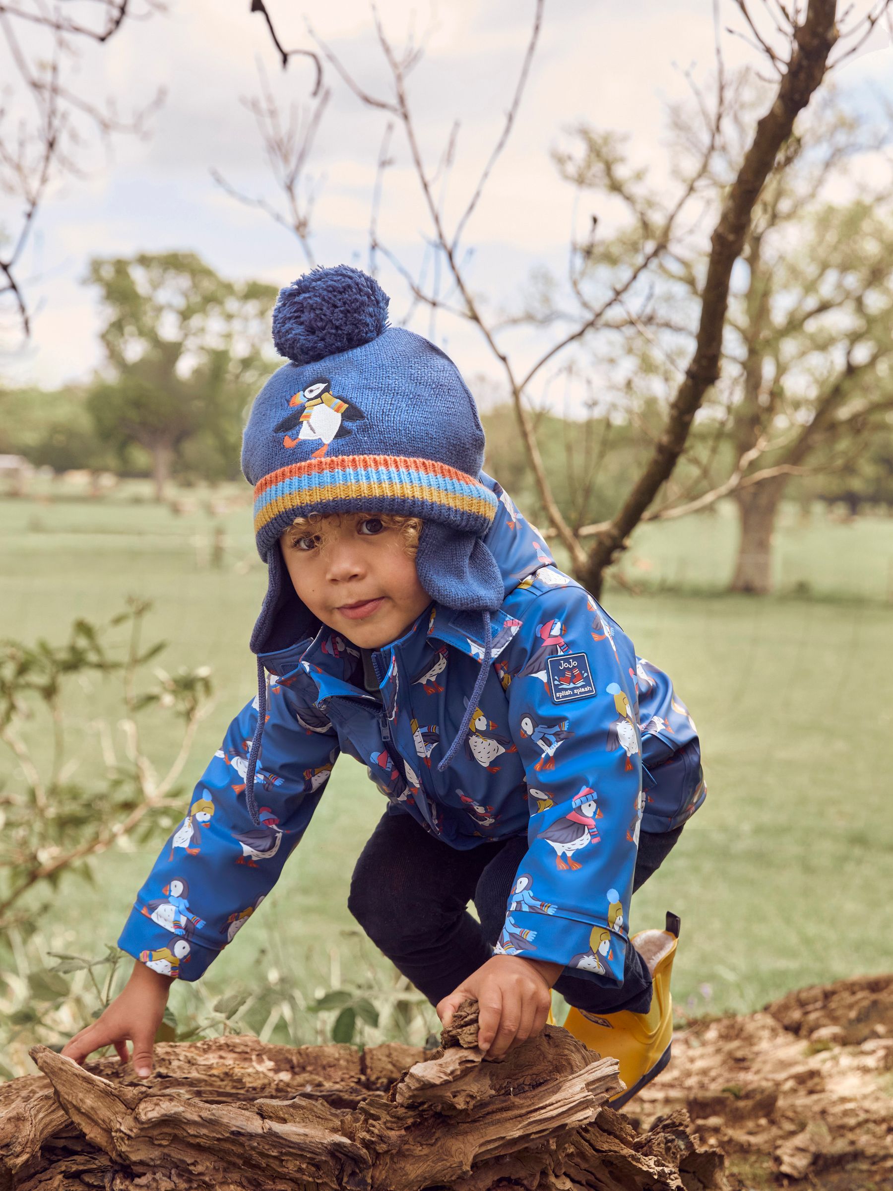 Denim Blue Puffin Print Cosy Waterproof Jacket - Image 3 of 7
