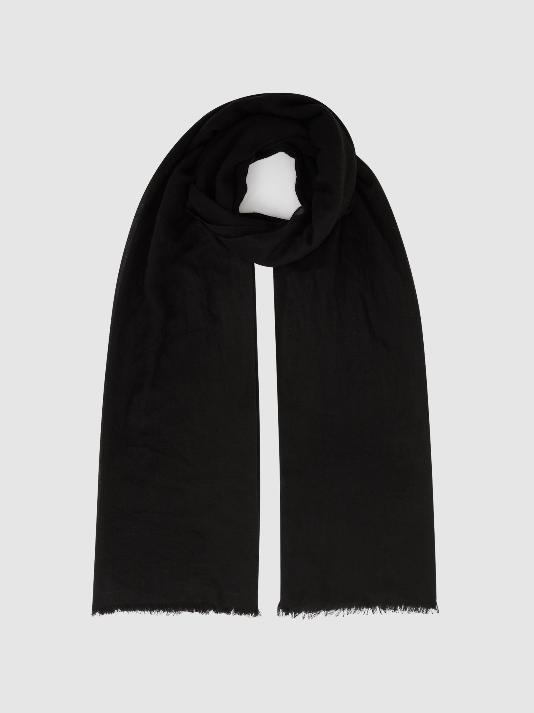 Wool-Cashmere Lightweight Scarf in Black - Image 3 of 4