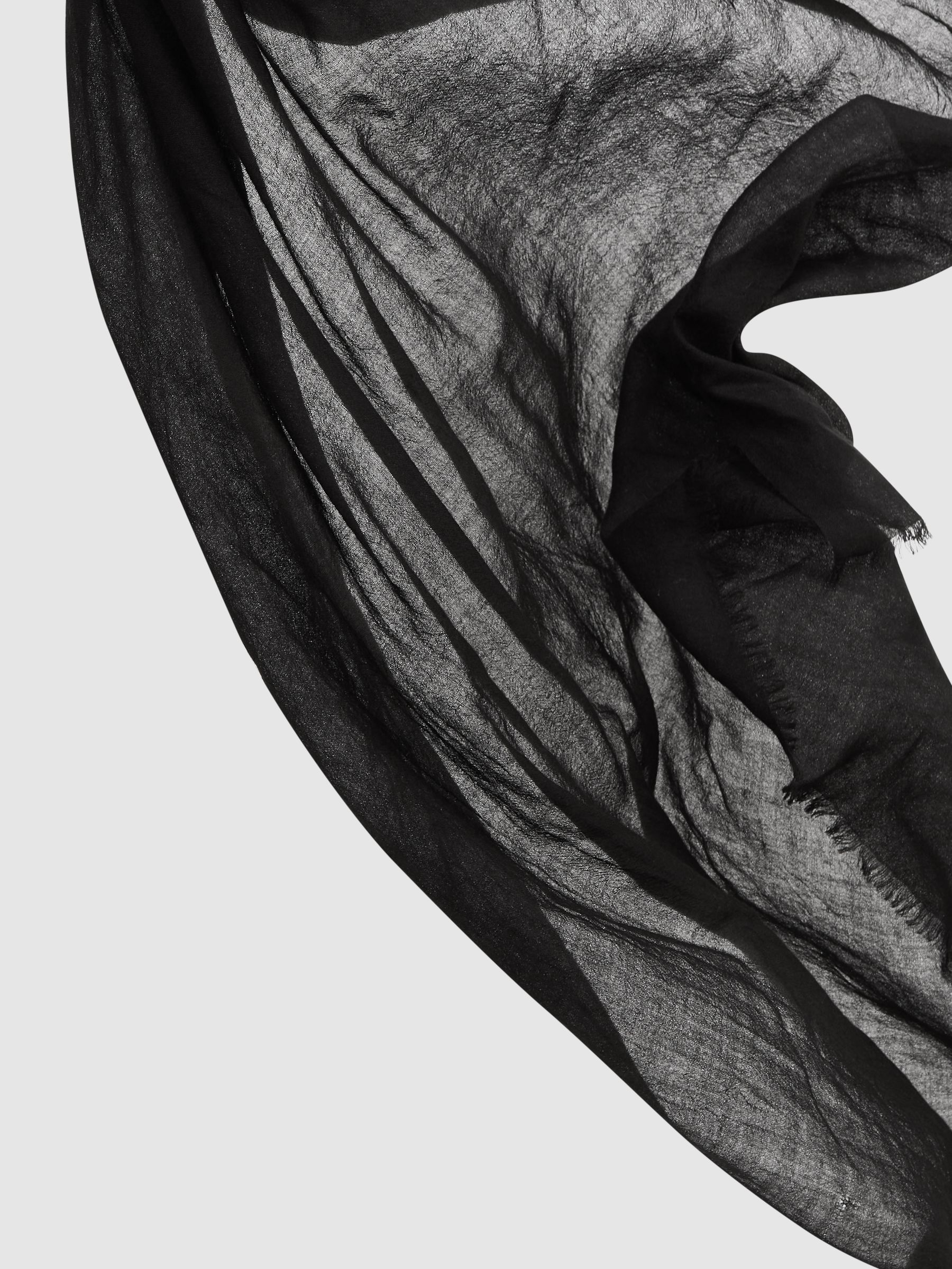 Wool-Cashmere Lightweight Scarf in Black - Image 4 of 4