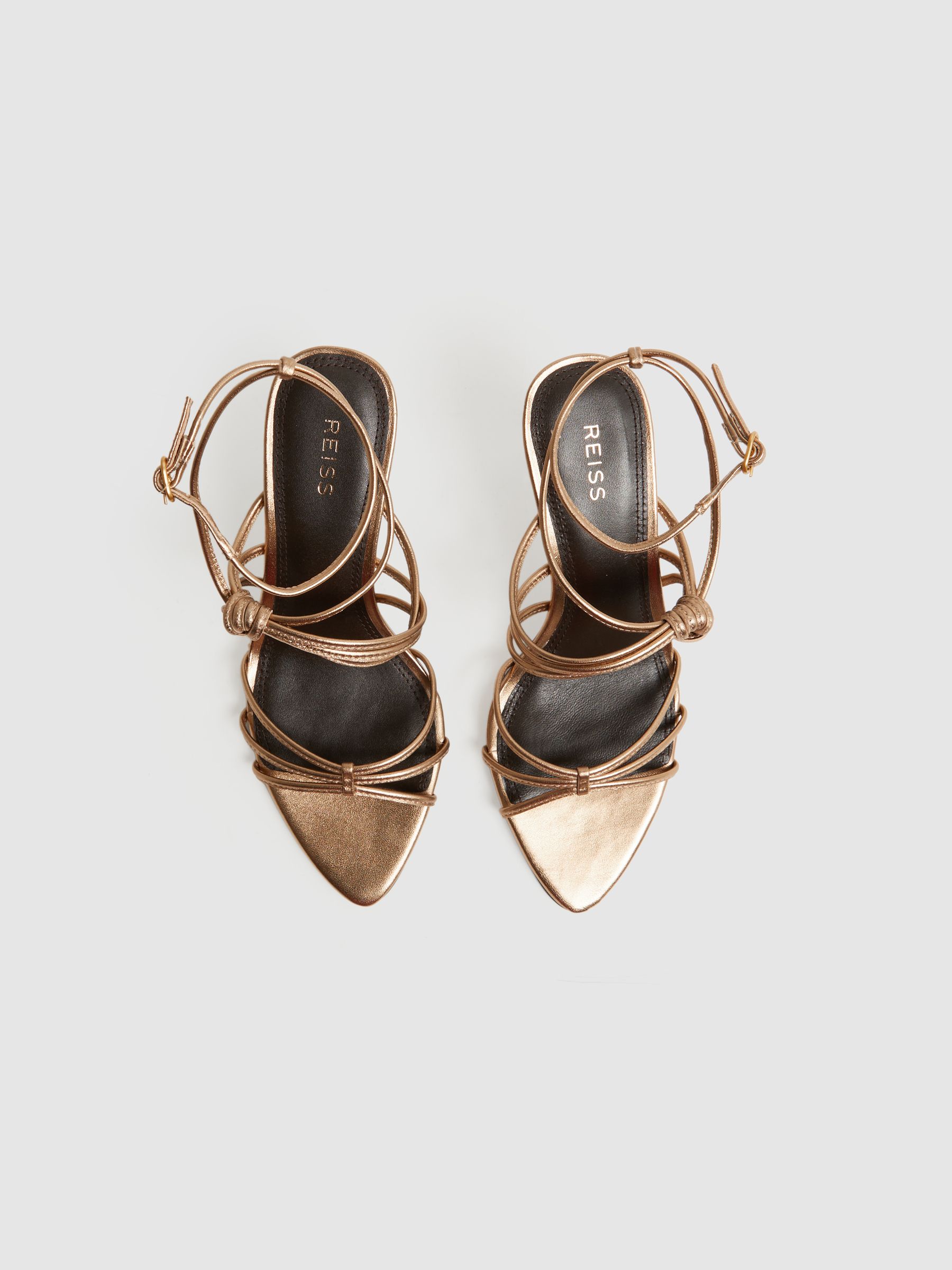 Leather Strappy Heels in Bronze - Image 3 of 10