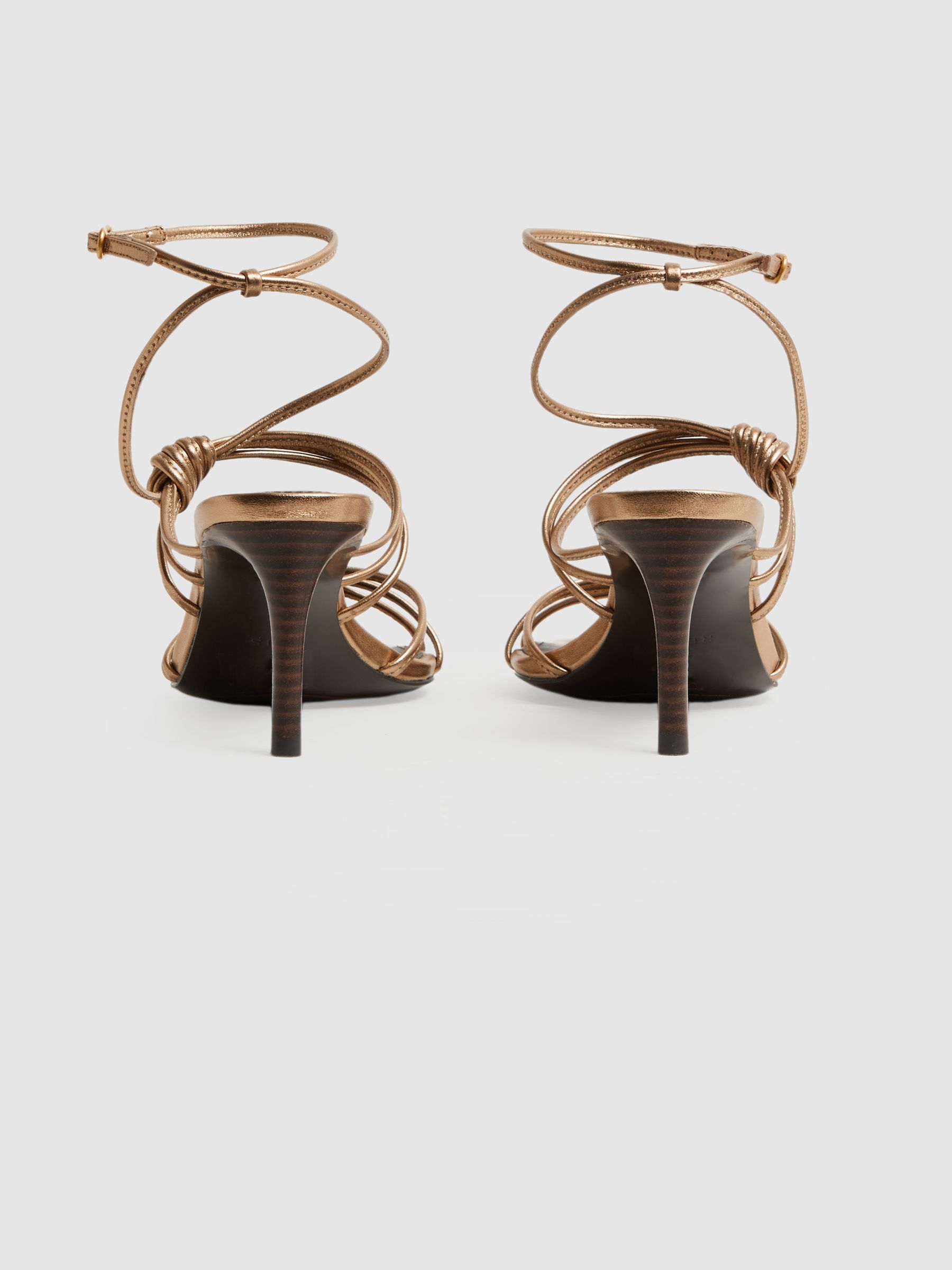 Leather Strappy Heels in Bronze - Image 7 of 10
