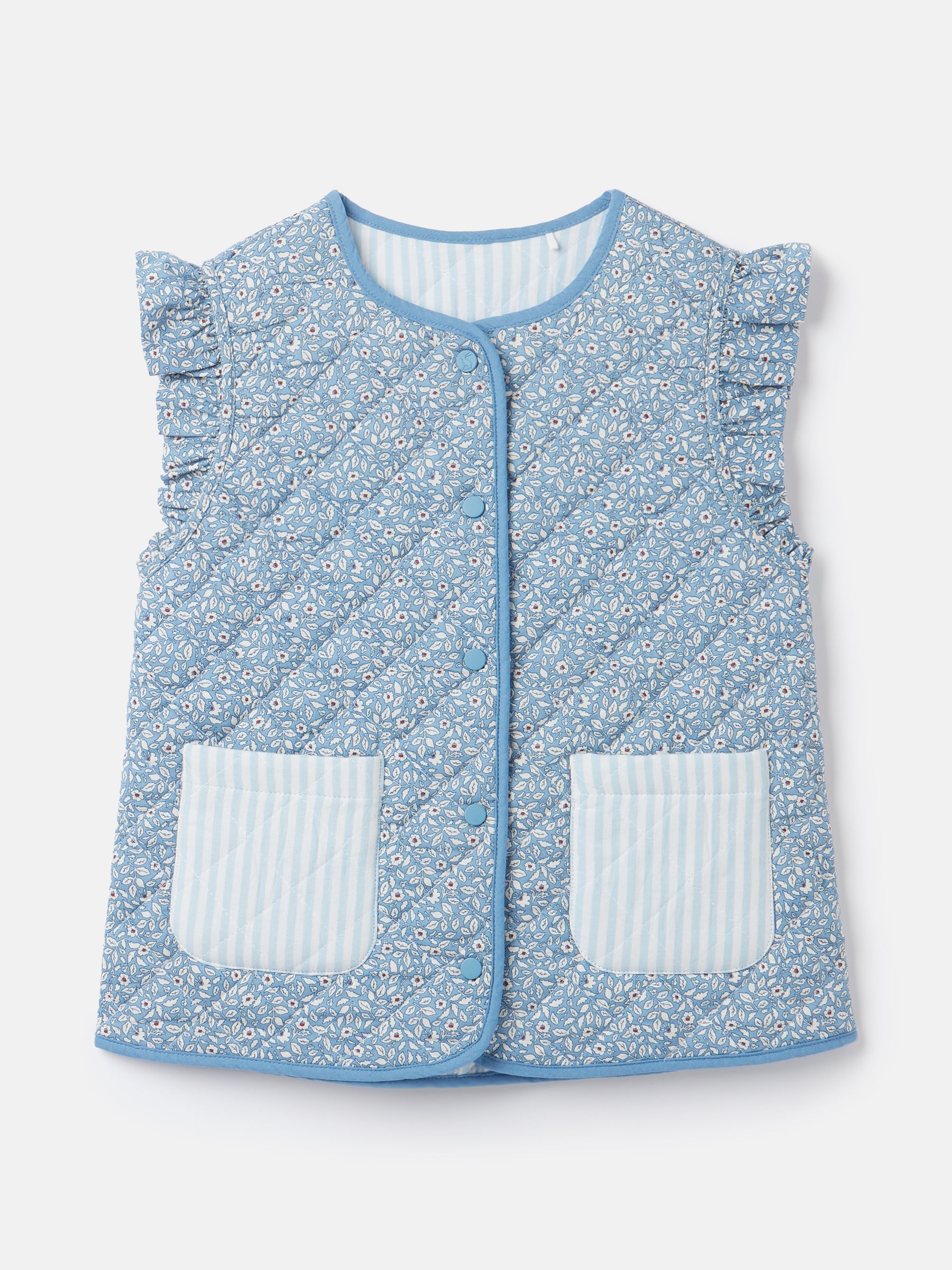 Girls' Raye Blue Floral Reversible Print Quilted Gilet - Image 1 of 5