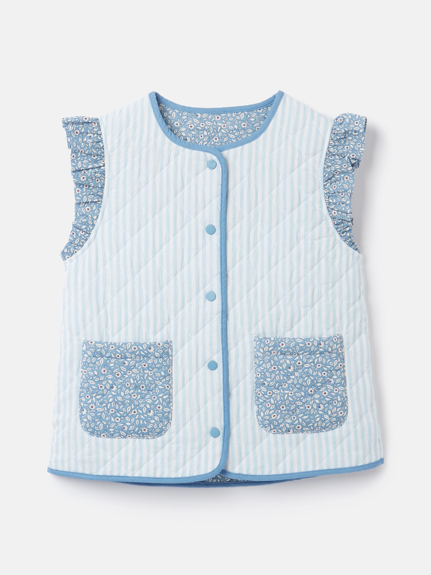 Girls' Raye Blue Floral Reversible Print Quilted Gilet - Image 3 of 5