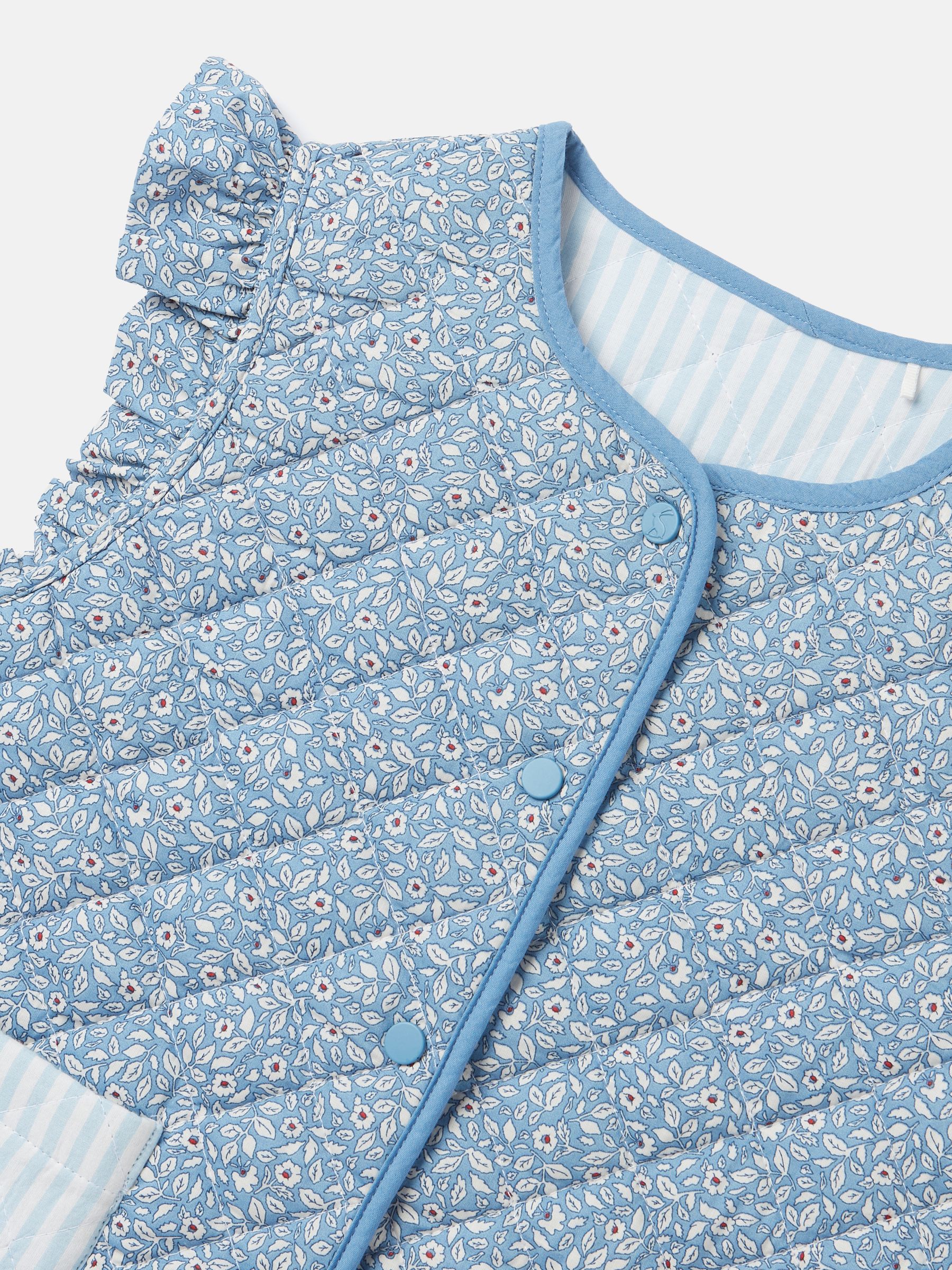 Girls' Raye Blue Floral Reversible Print Quilted Gilet - Image 4 of 5