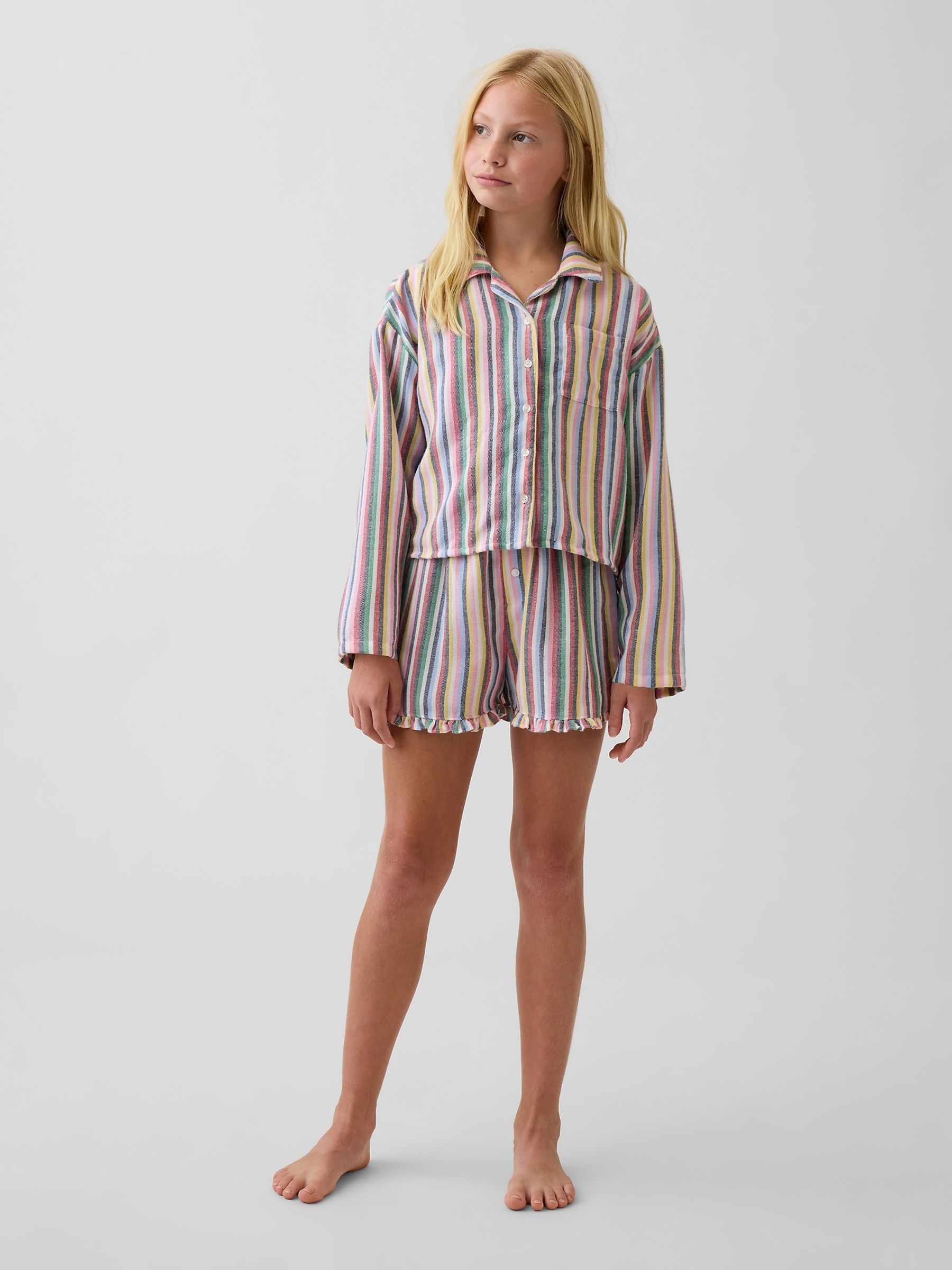 Multi Stripe Flannel Pyjamas Short Set - Image 1 of 4