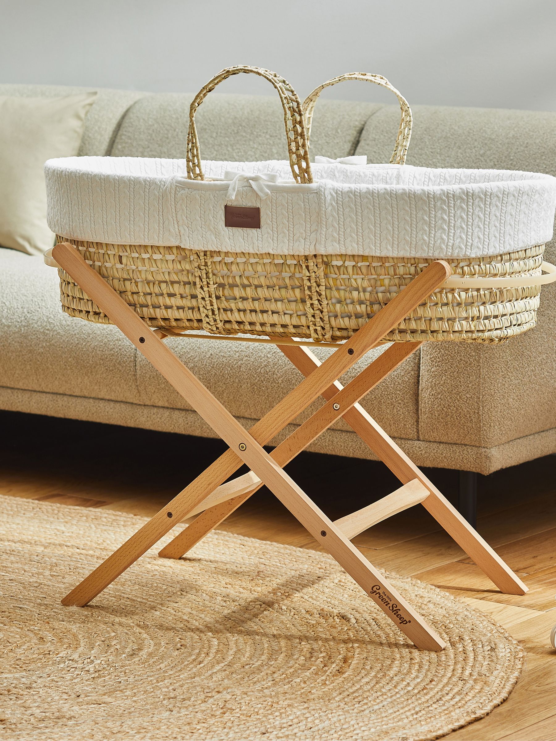 The Little Green Sheep White Moses Basket and Mattress - Image 1 of 5
