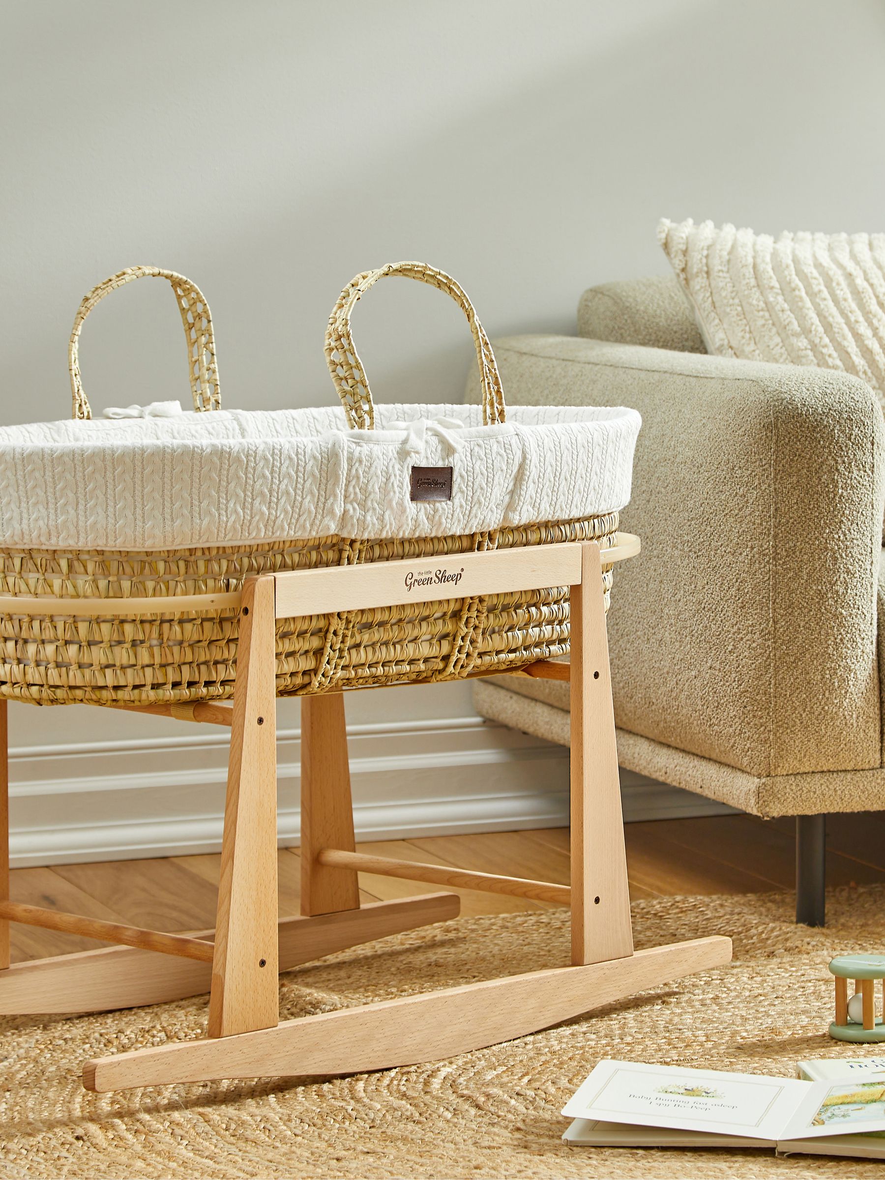 The Little Green Sheep White Moses Basket and Mattress - Image 2 of 5