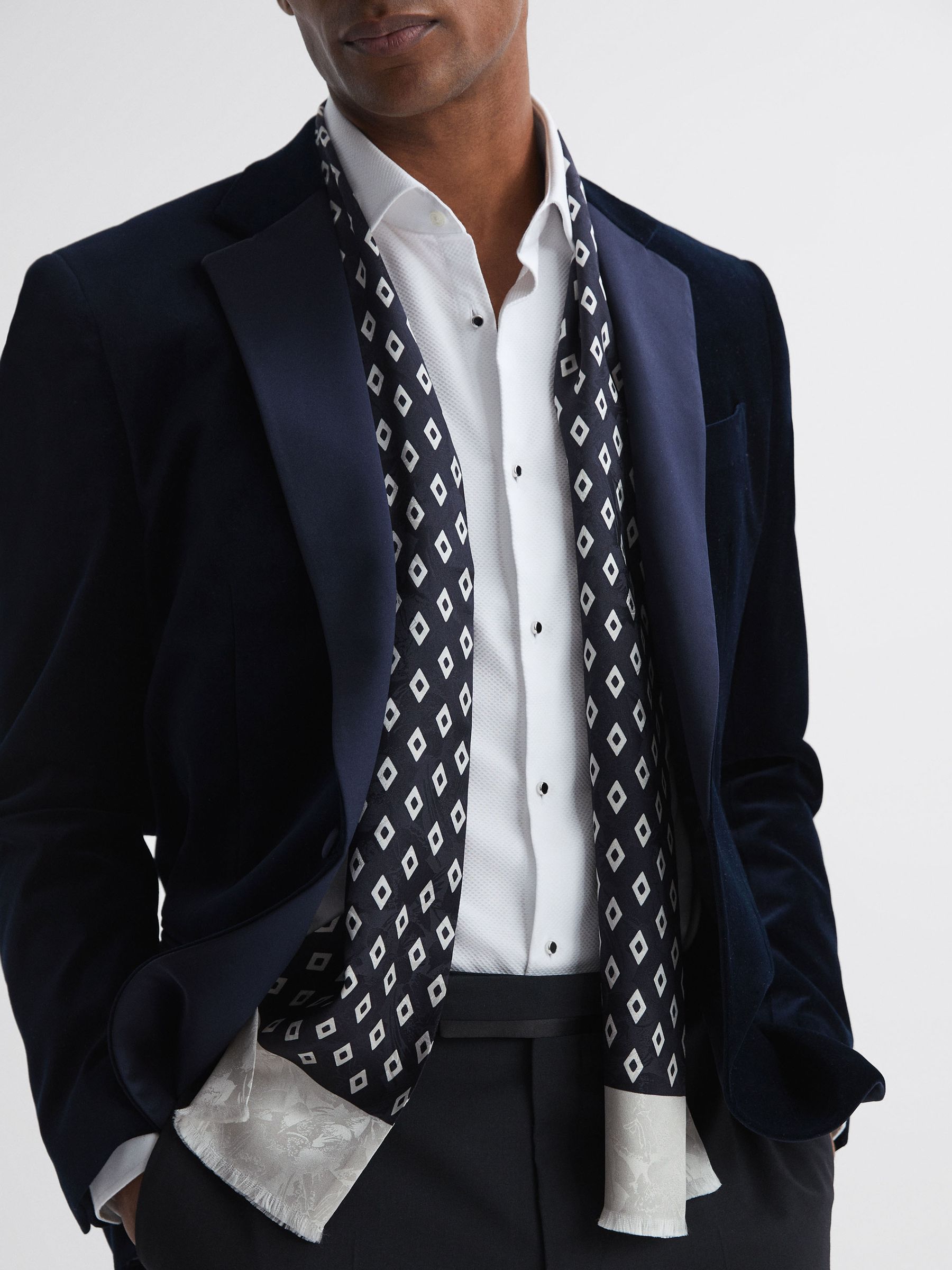 Silk Jacquard Scarf in Midnight - Image 2 of 4