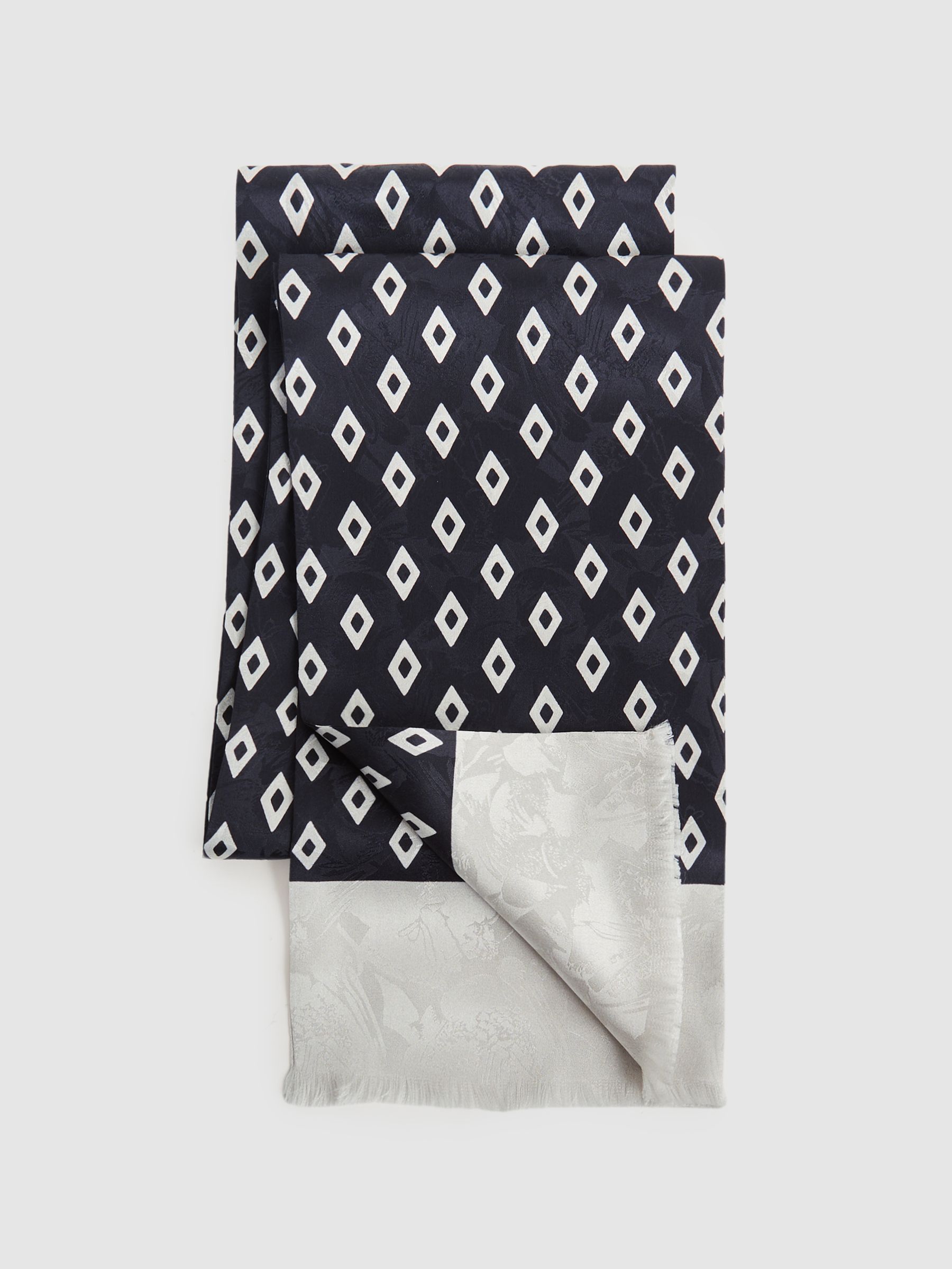 Silk Jacquard Scarf in Midnight - Image 3 of 4