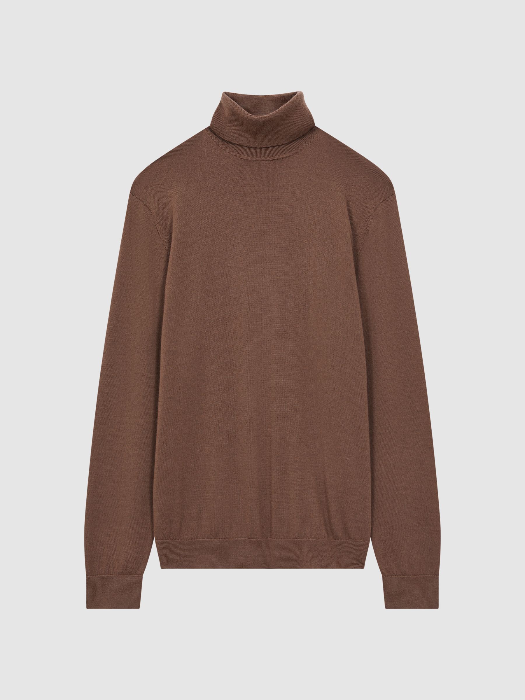 Slim Fit Merino Wool Roll Neck Jumper in Brown Sugar - Image 2 of 5 Slim Fit Merino Wool Roll Neck Jumper in Brown Sugar - Image 2 of 5