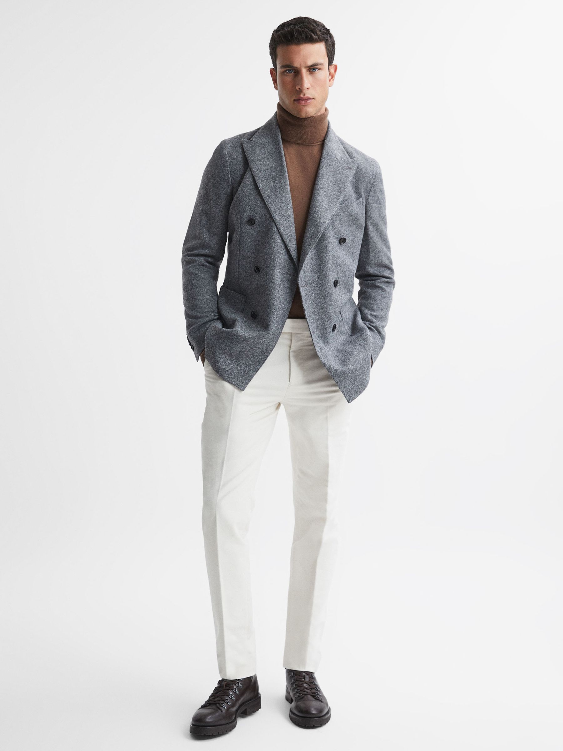 Slim Fit Merino Wool Roll Neck Jumper in Brown Sugar - Image 3 of 5