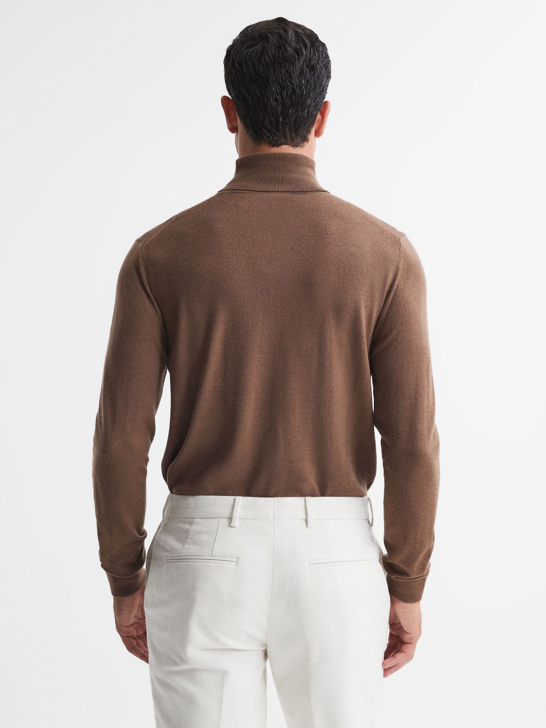 Slim Fit Merino Wool Roll Neck Jumper in Brown Sugar - Image 5 of 5