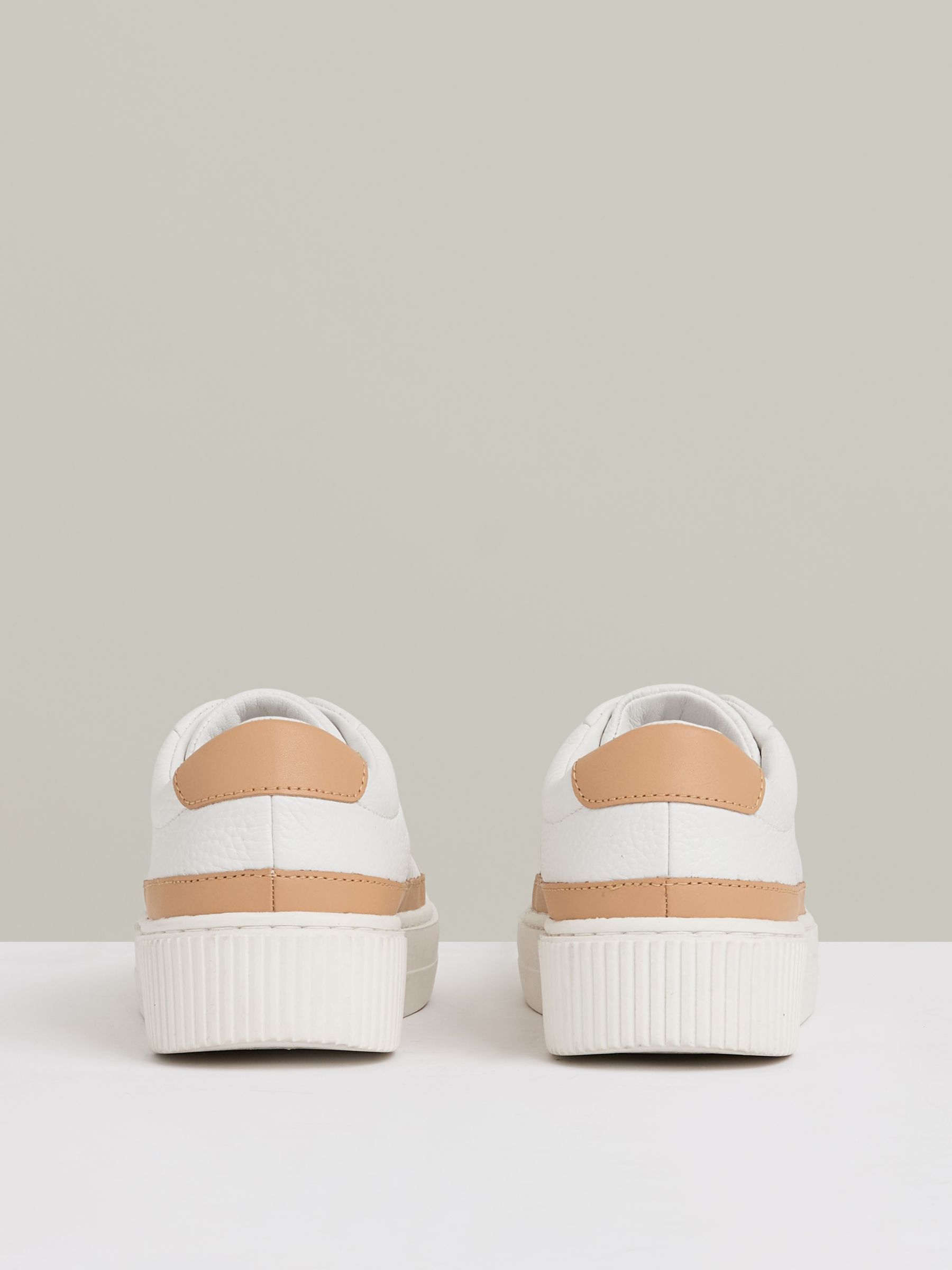 Grained Leather Platform Trainers in Camel/White - image 3