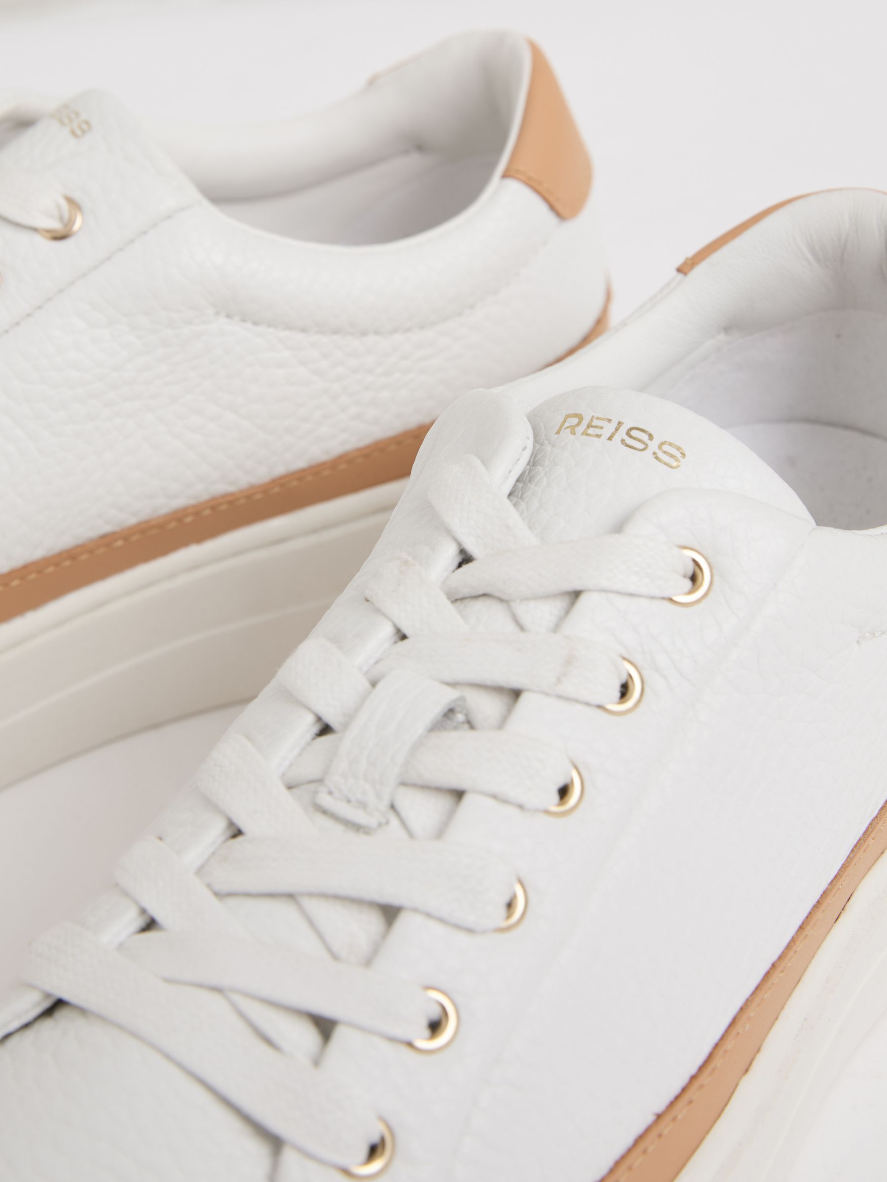 Grained Leather Platform Trainers in Camel/White - image 4