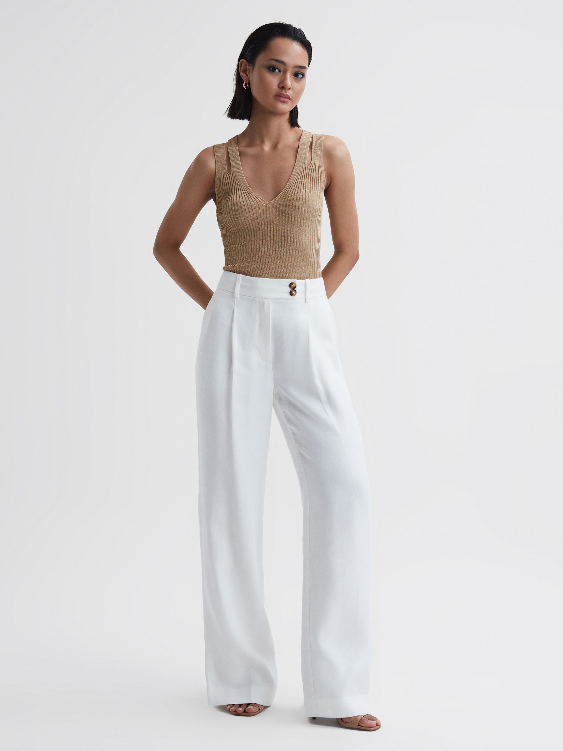 Ribbed Double Strap Metallic Vest in Gold - Image 3 of 5