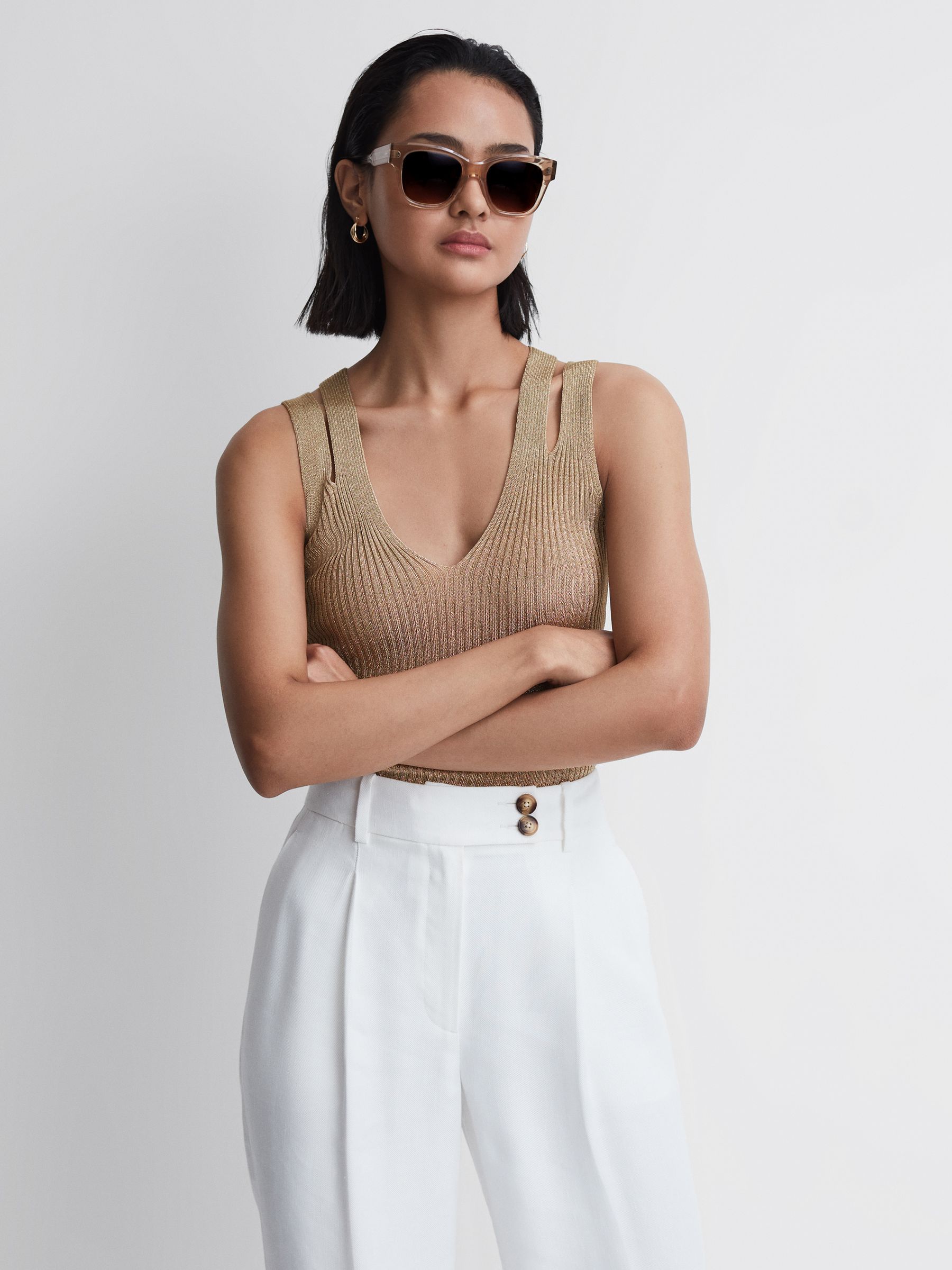 Ribbed Double Strap Metallic Vest in Gold - Image 5 of 5