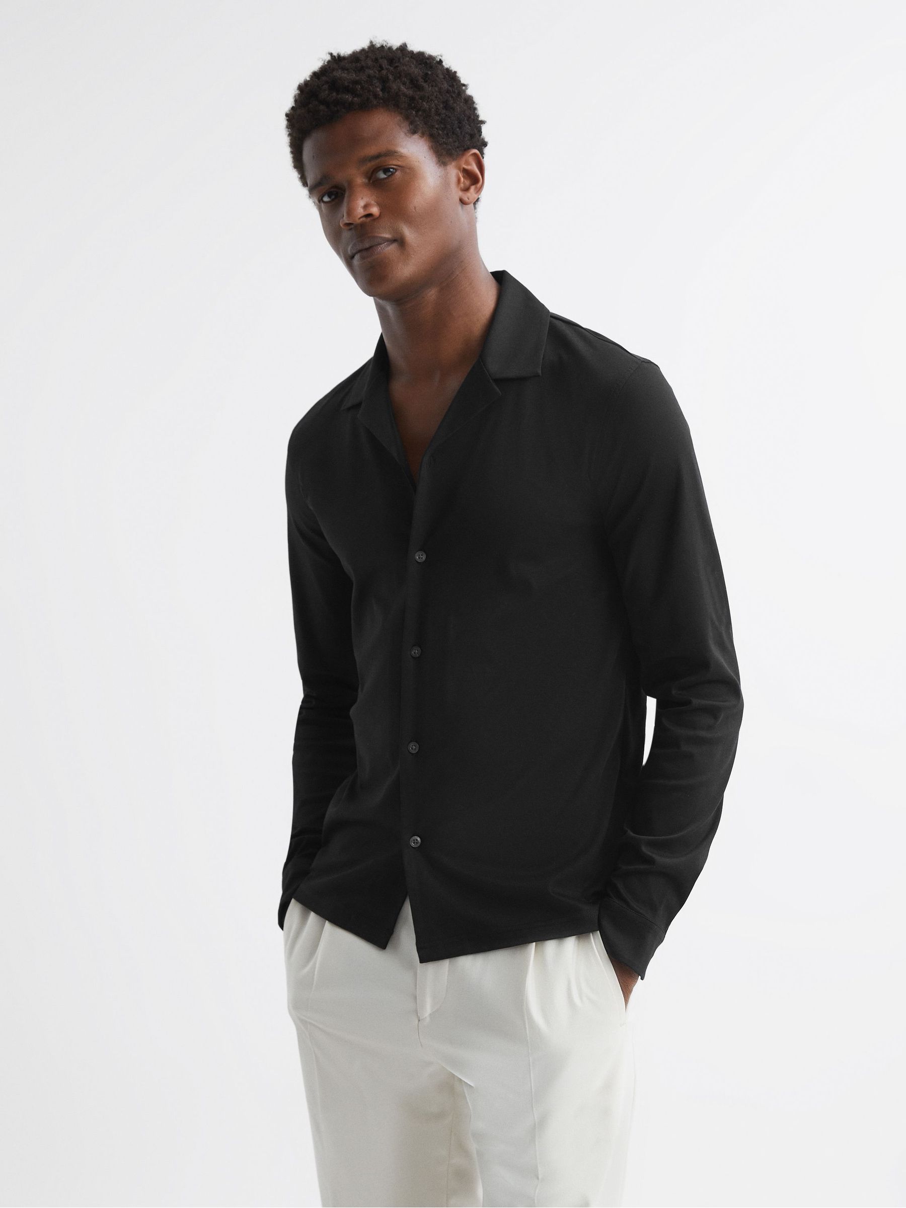 Mercerised Cotton Long Sleeve Shirt in Black - Image 1 of 11 Mercerised Cotton Long Sleeve Shirt in Black - Image 1 of 11