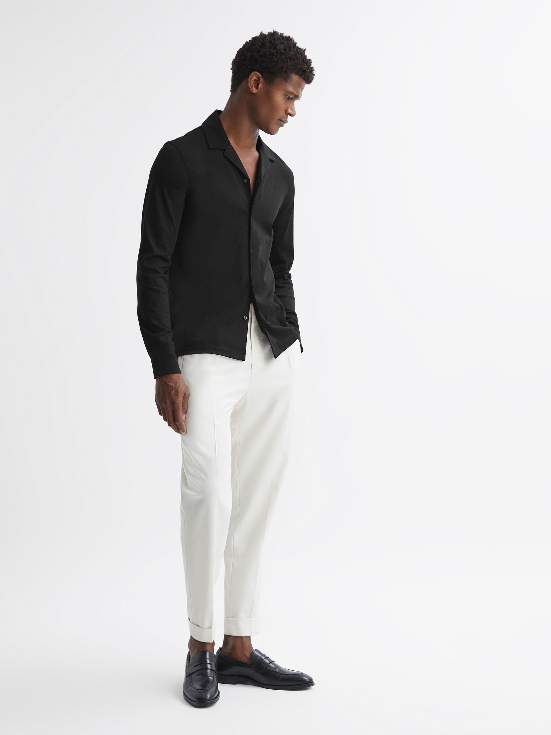 Mercerised Cotton Long Sleeve Shirt in Black - Image 5 of 11