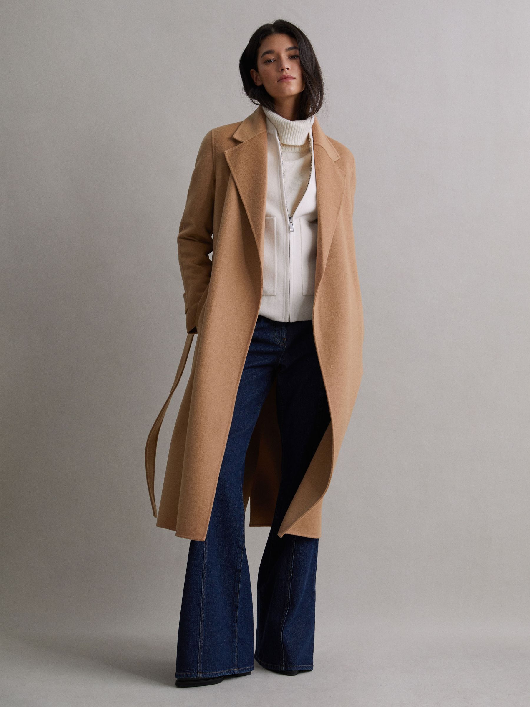 Wool Blend Belted Blindseam Coat in Camel - Image 1 of 6