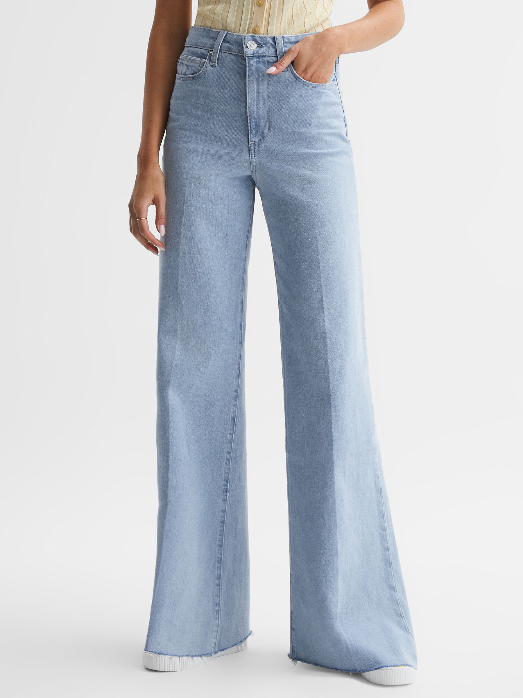 Paige High Rise Wide Leg Raw Hem Jeans in Kianni Distressed - Image 3 of 5