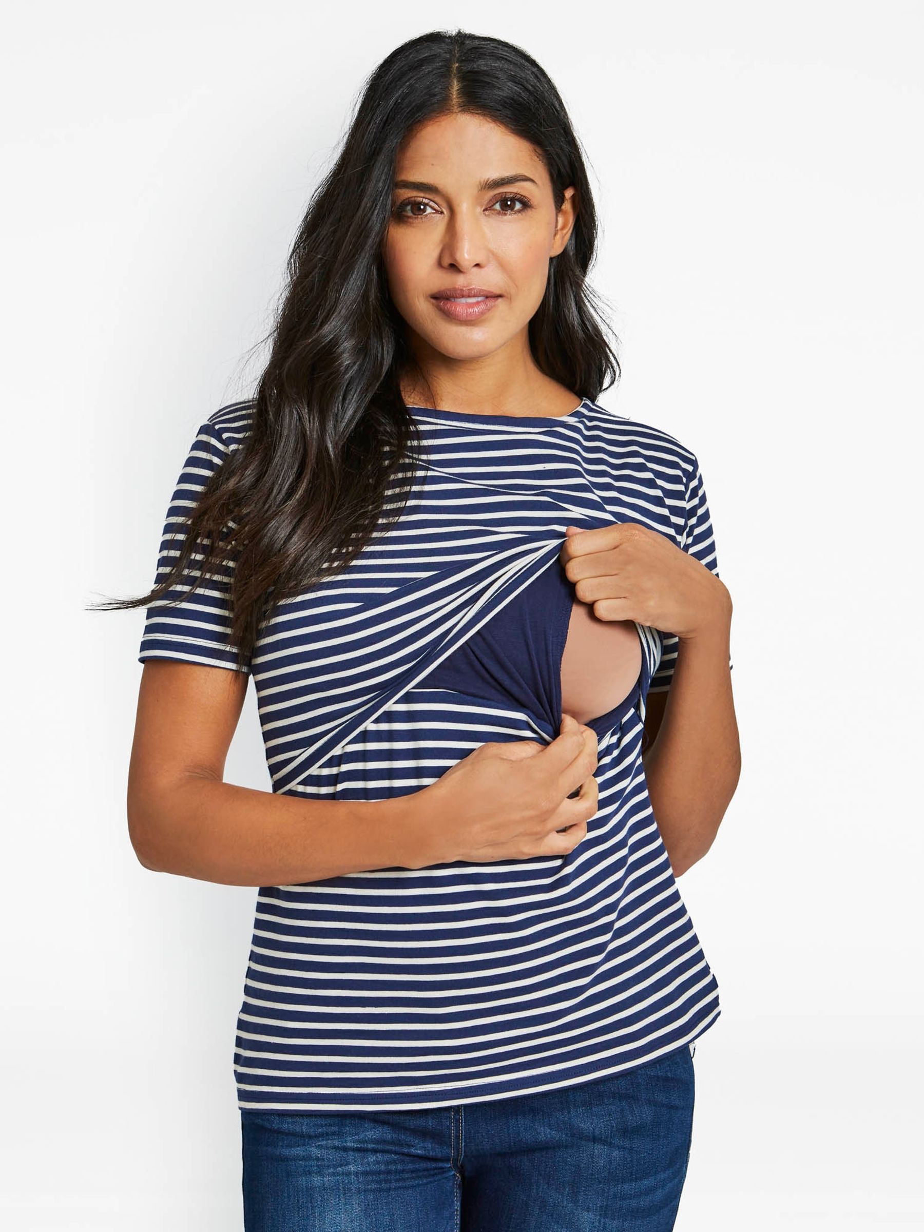 Navy Ecru Stripe Boatneck Nursing Top - Image 3 of 3