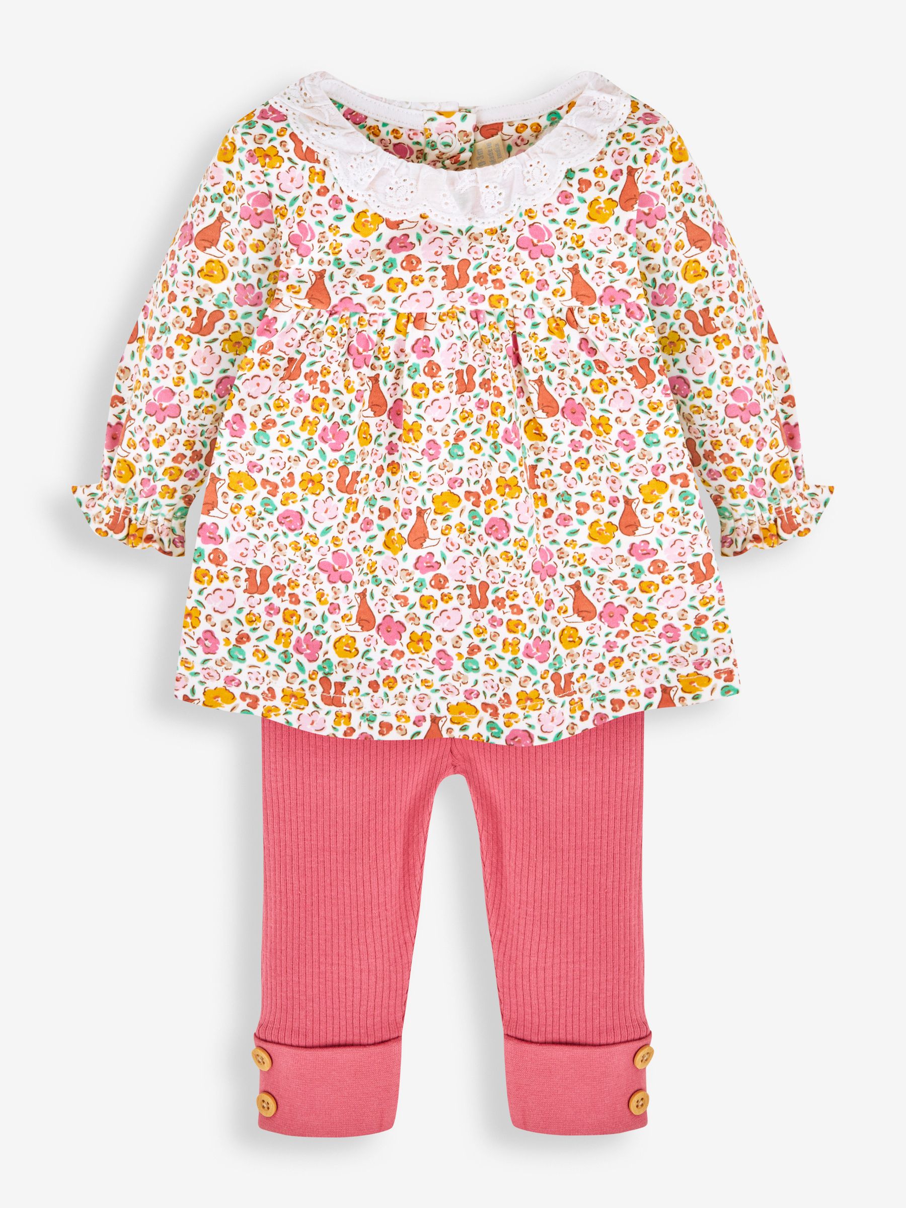 Cream Girls' Pretty Fox Floral Tunic With Collar & Leggings Set - Image 1 of 6