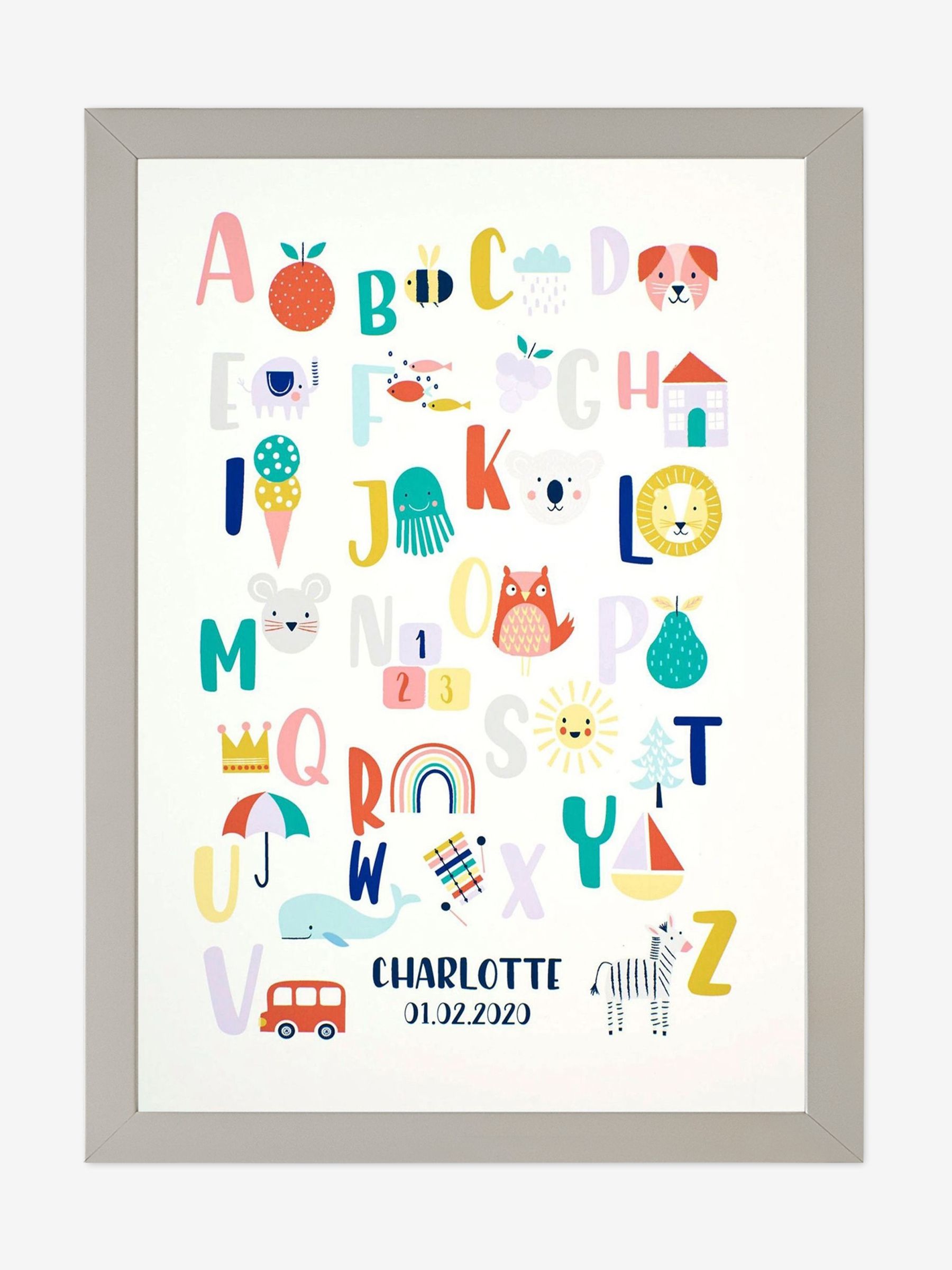 Grey Personalised & Framed Bright Alphabet Print - Image 1 of 1