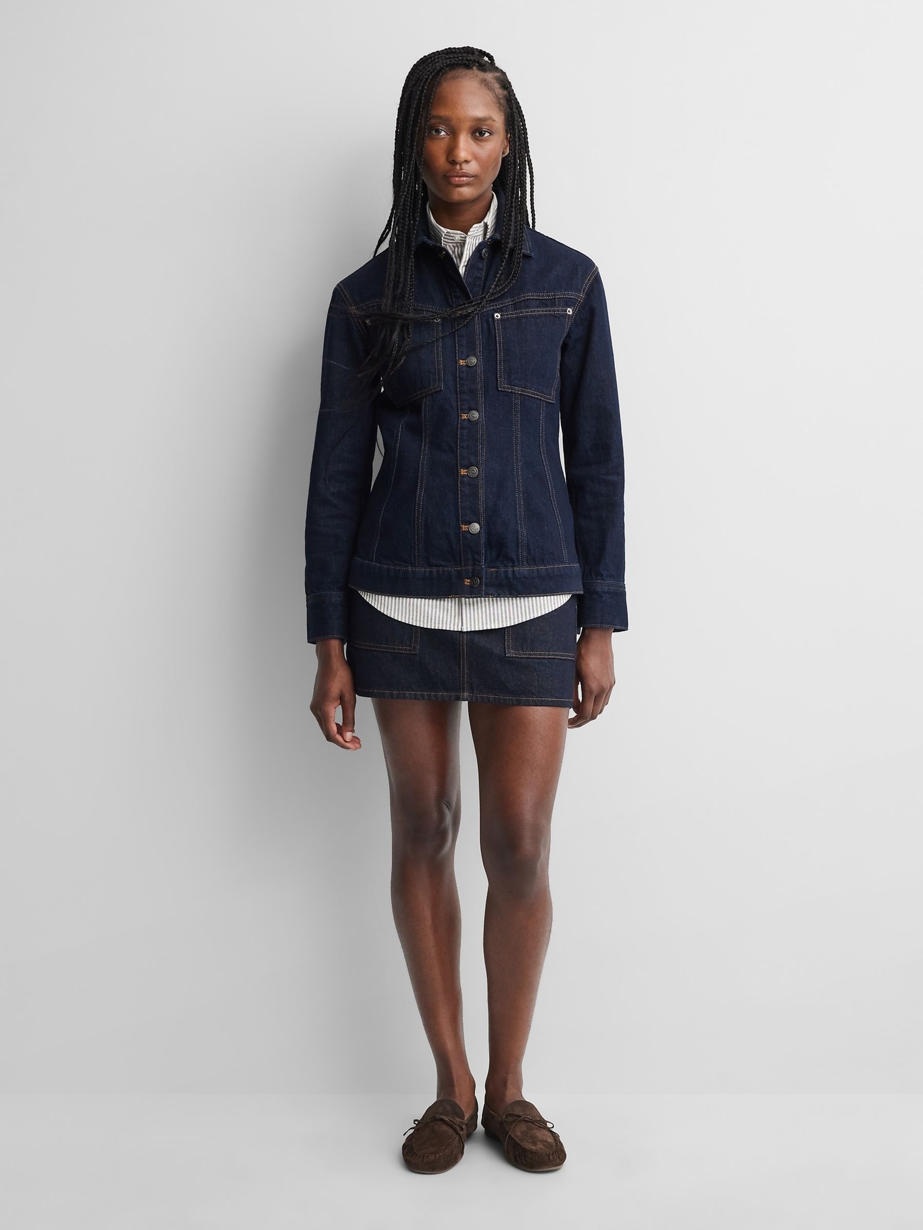 Gap x A.P.C. Dark Wash Denim Mini Skirt - Image 1 of 7 Gap x A.P.C. Dark Wash Denim Mini Skirt - Image 1 of 7