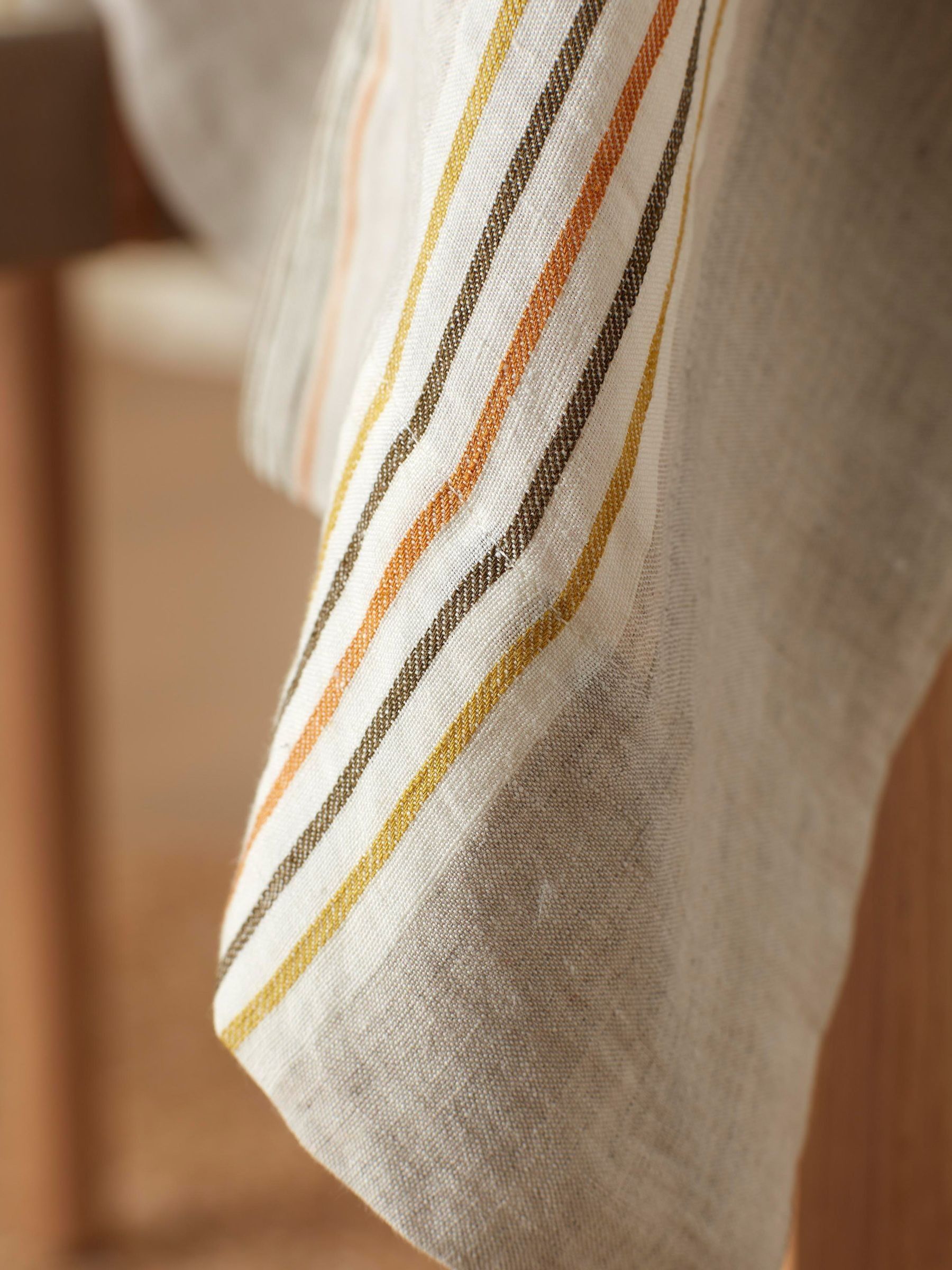 Spectre Linen Secret Linen Store Natural Sophie Stripe Linen Rectangle Table Cloth | Made