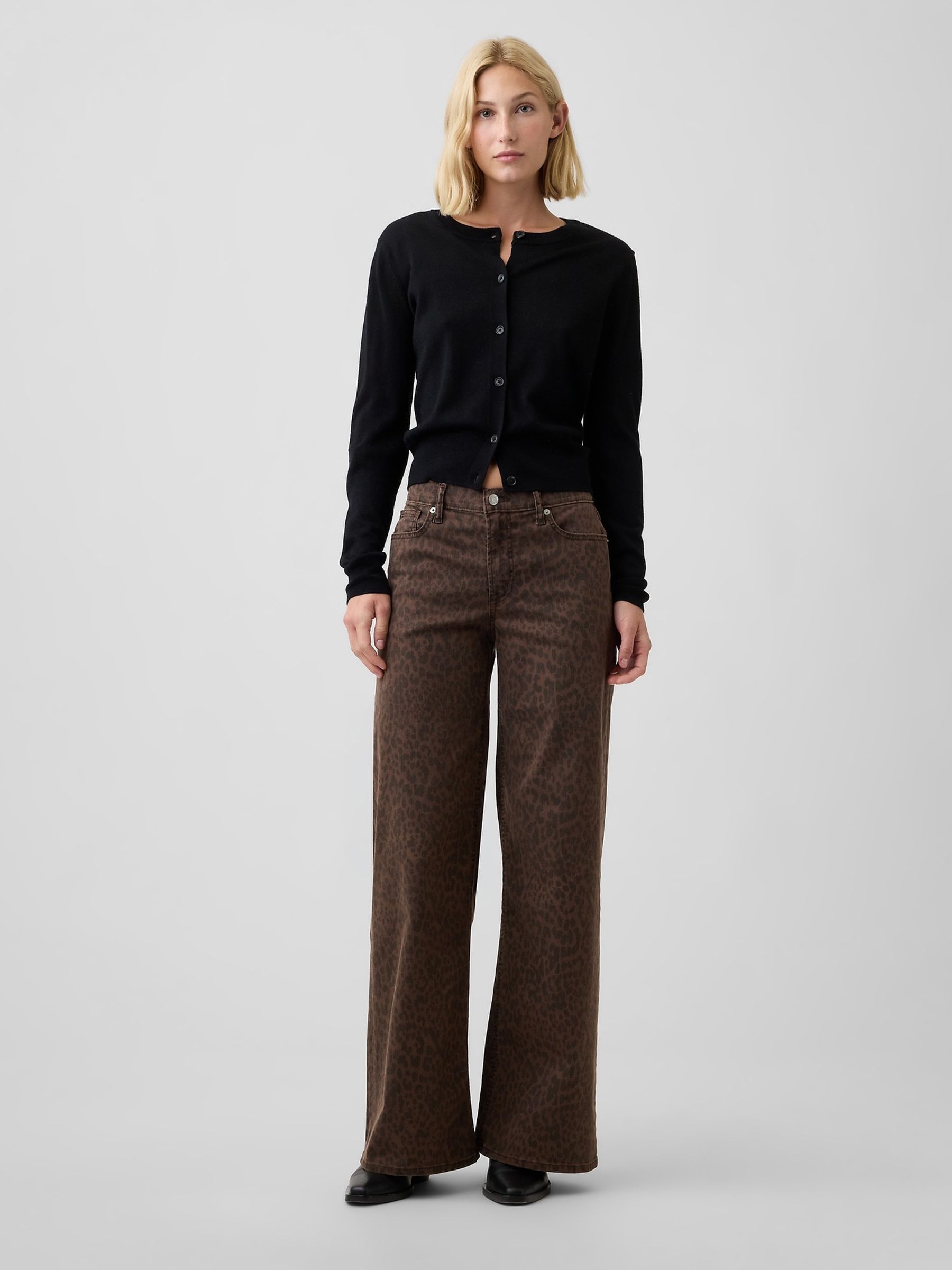 Leopard Mid Rise Print Wide-Leg Jeans - Image 1 of 5
