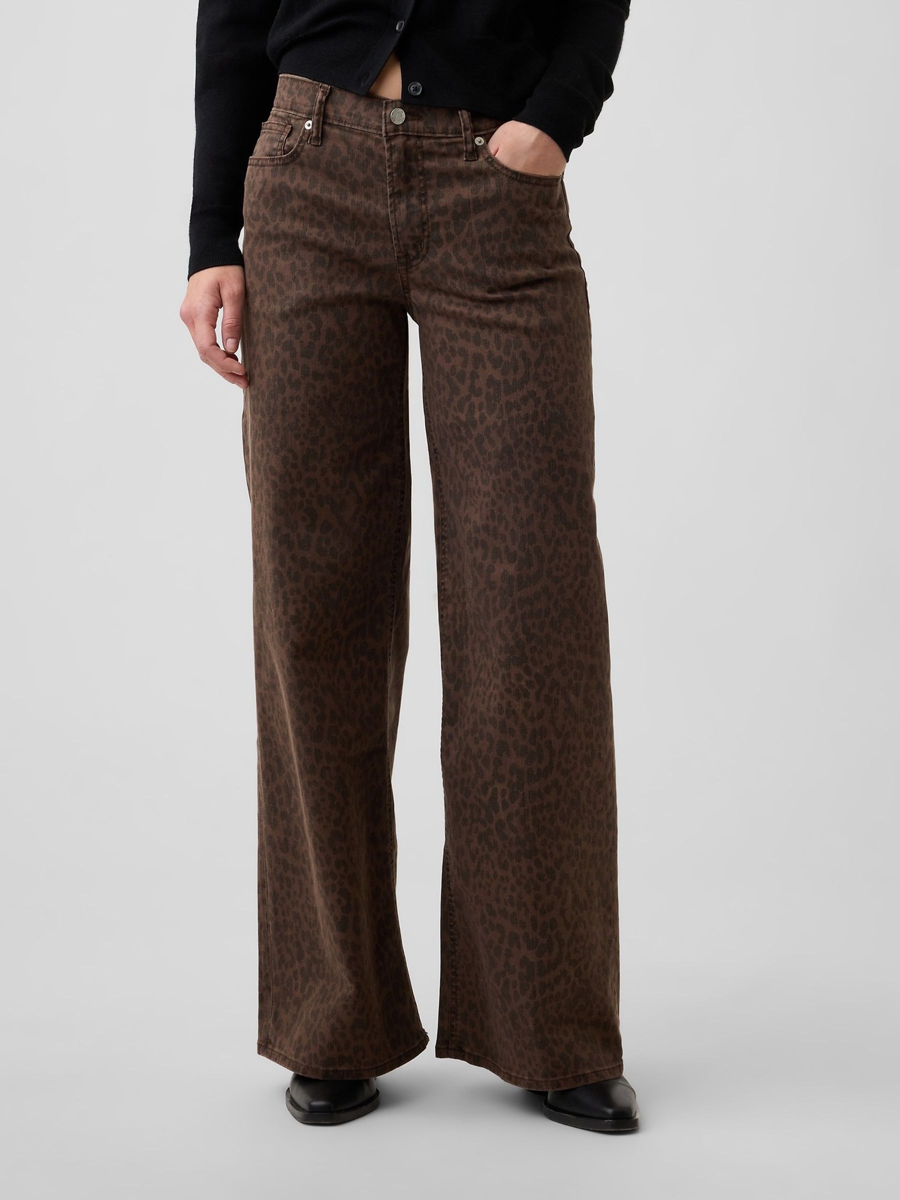 Leopard Mid Rise Print Wide-Leg Jeans - Image 2 of 5 Leopard Mid Rise Print Wide-Leg Jeans - Image 2 of 5